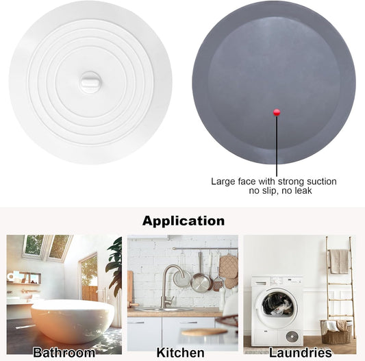V-TOP Bathtub Drain Stopper 2 Pack, 5 inches Silicone Tub Stopper Shower Drain Cover, Bath Tub Plug Hair Stopper,Universal Flat Suction Renter Friendly Bath Accessories (White&Grey, 5 inch)