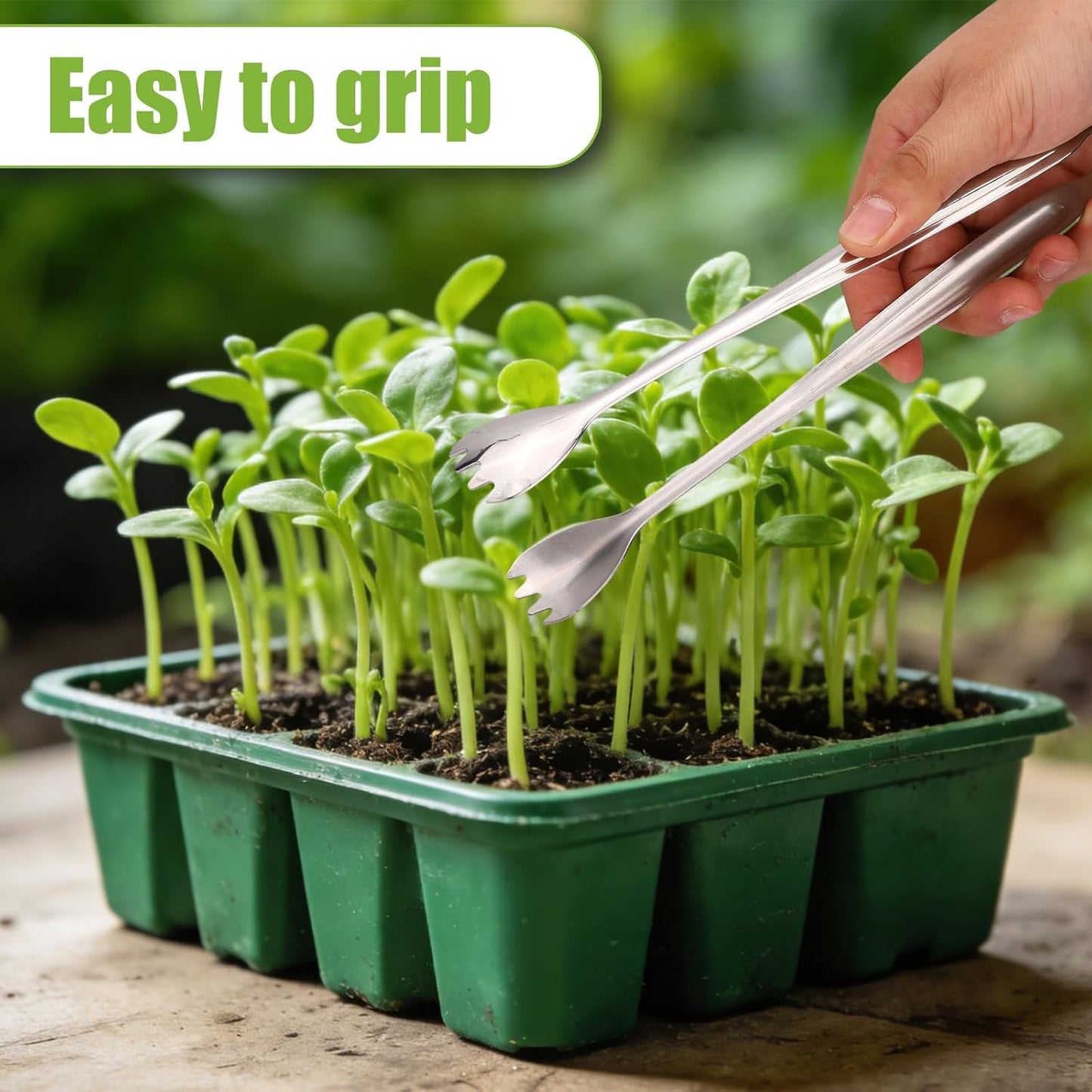 Seedling Transplant Tong & 3pcs Tweezers Set, Stainless Steel Long Thi