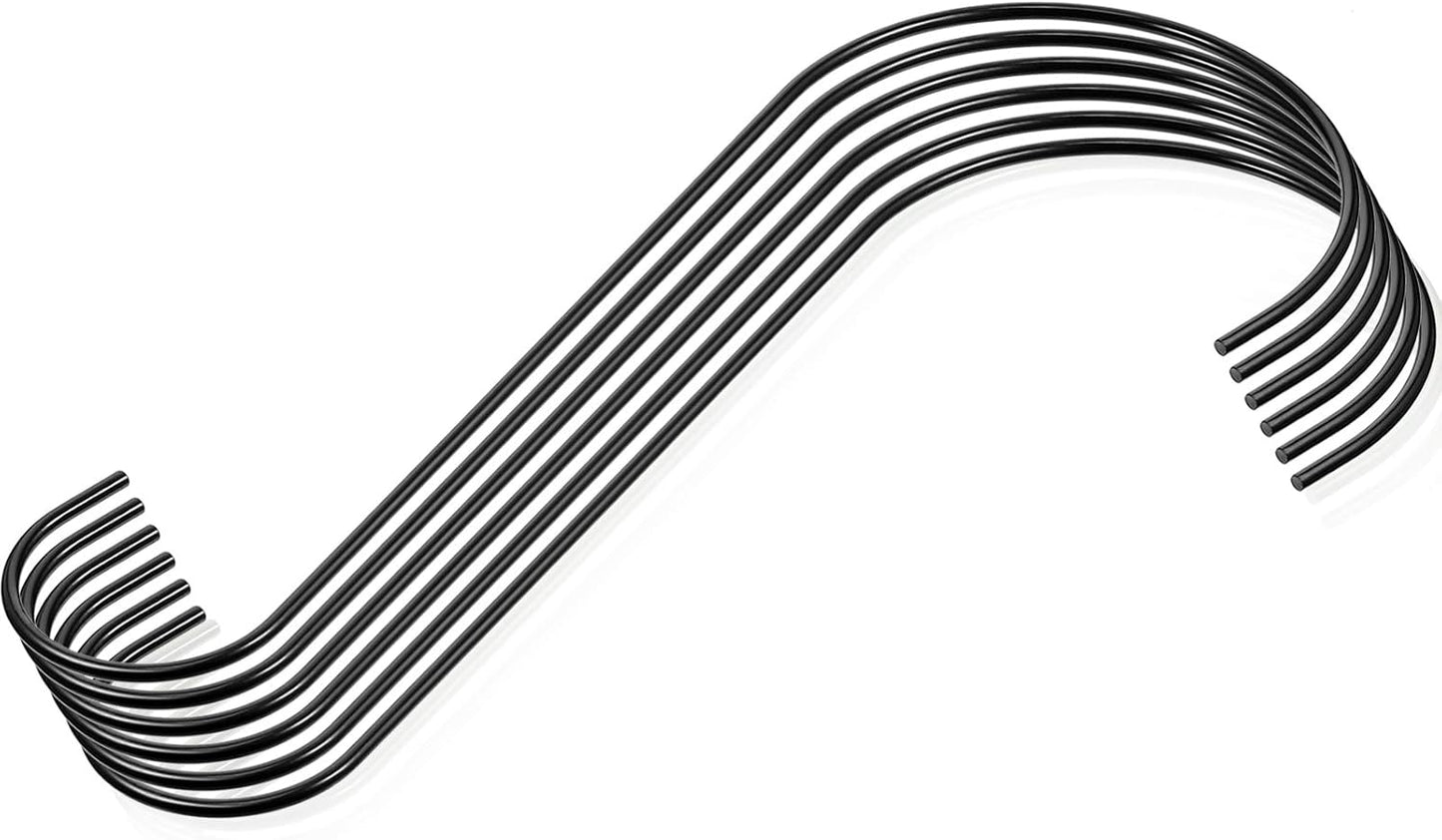 Ripeng 12 Pieces 12 Inch Heavy Duty Big S Hooks Bird Feeder Rustproof Stainless Steel Hook for Garden Tree Branch, Kitchen, Bird House, Plants, Baskets, Lanterns and Bicycles(Black)