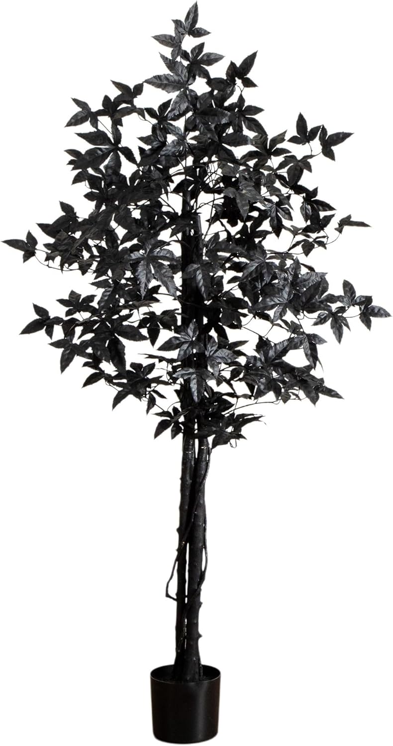 Nearly Natural 5ft Artificial Halloween Black Maple Tree with Natural Trunk - Indoor Decor for Haunting Holiday Display