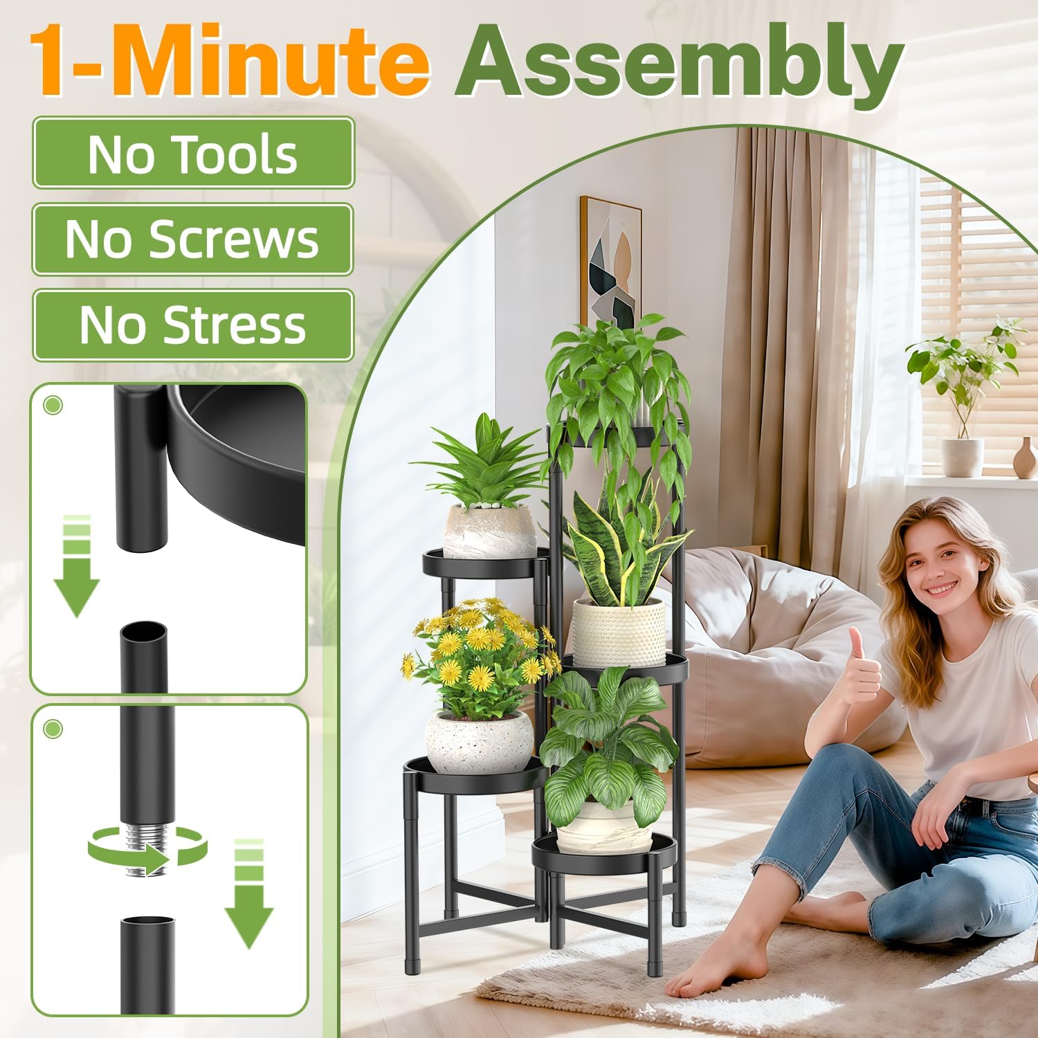 iDavosic.ly Plant Stand Indoor Outdoor, 5 Tier Corner Metal Flower Dis