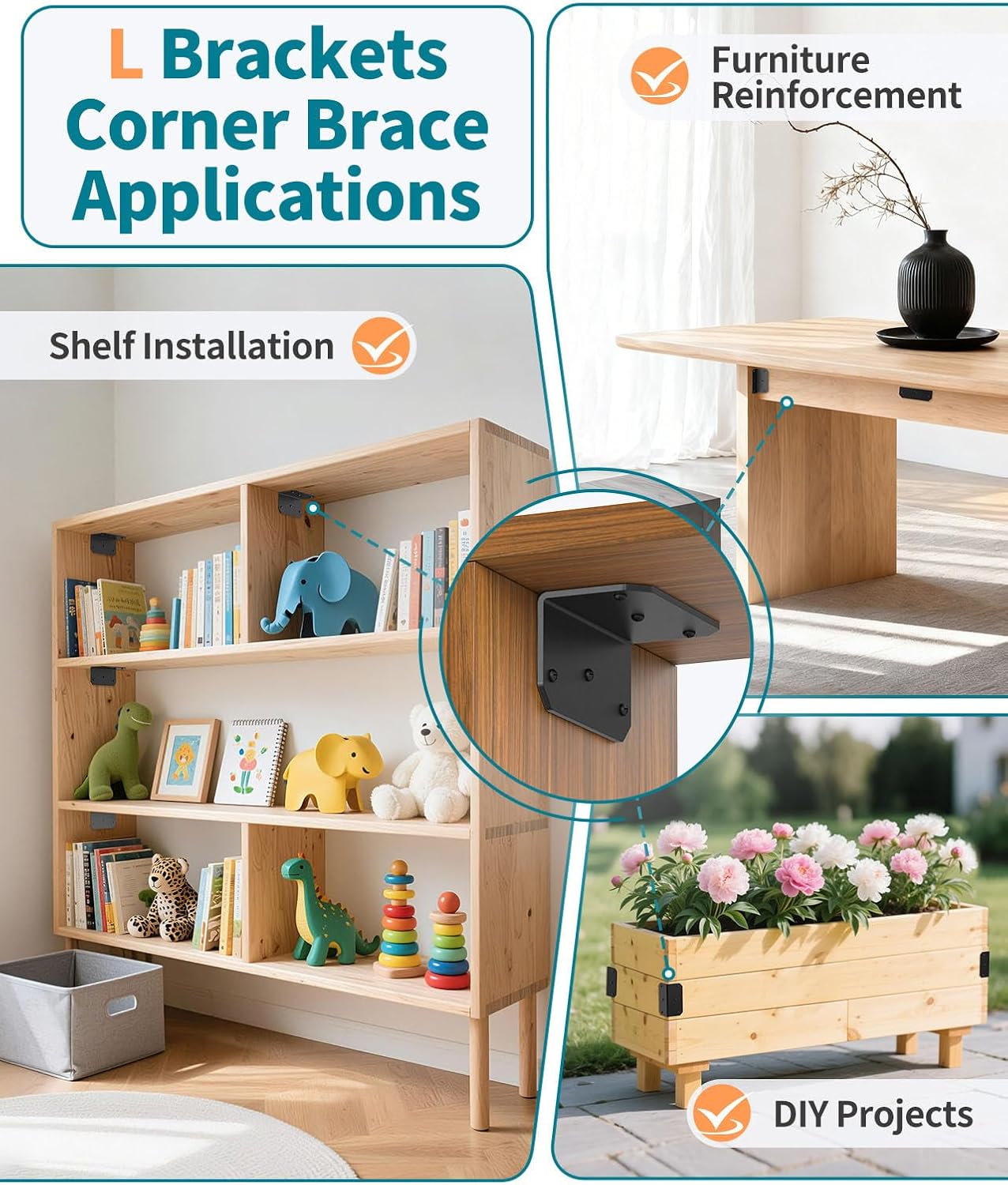 4 Inch L Bracket Corner Brace, 90 Degree Angle Iron Support Brackets, 