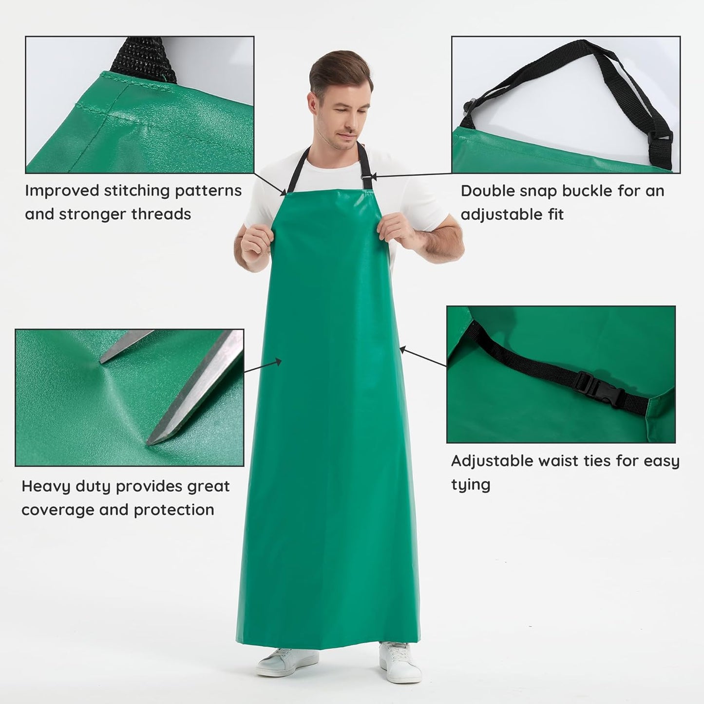 Thicker Rubber Apron, Extra Long Adjustable Apron, Heavy Duty Oil&Chem