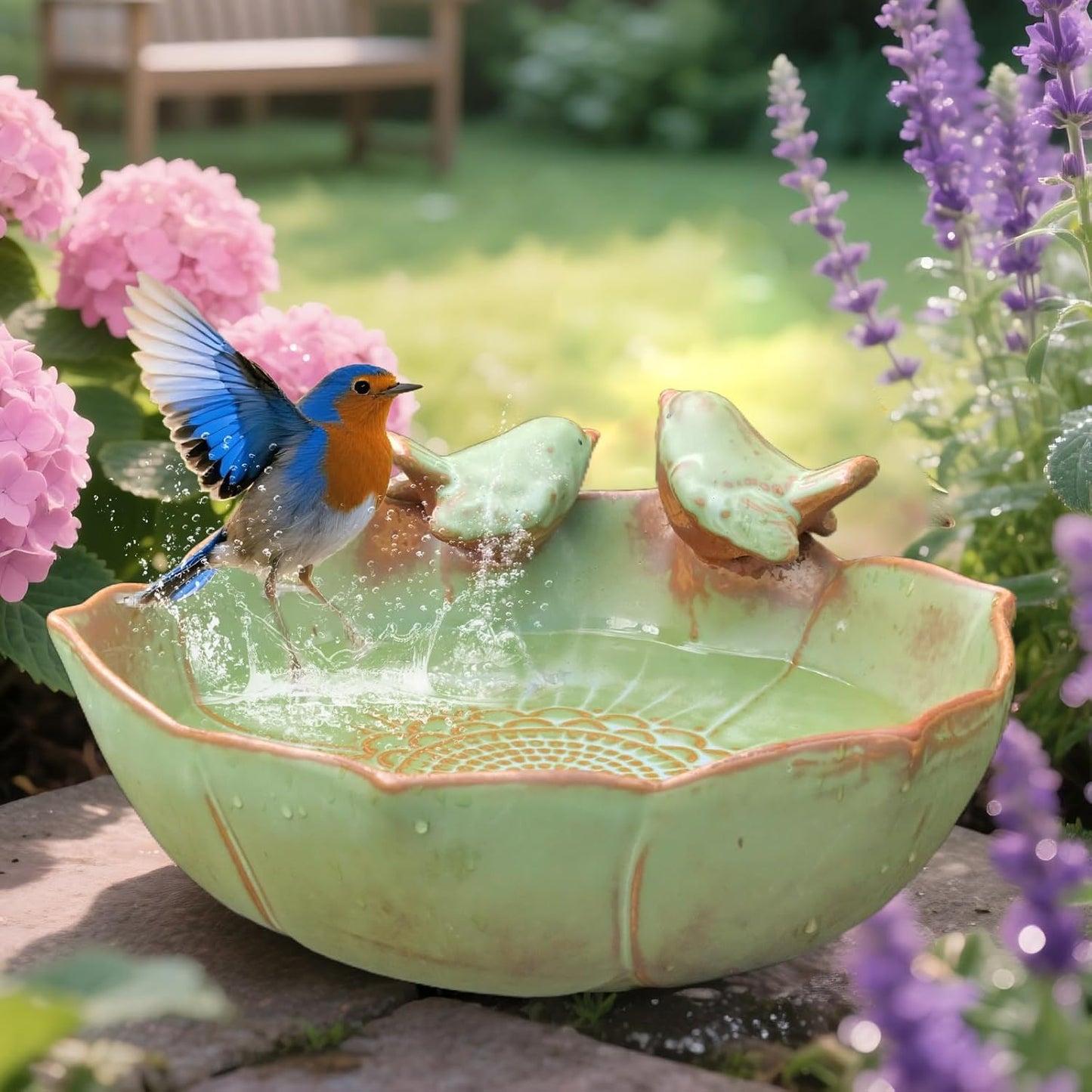 Ceramic Bird Bath for Outdoors, 10.1” Ground Ceramic Bird Baths Bowl f