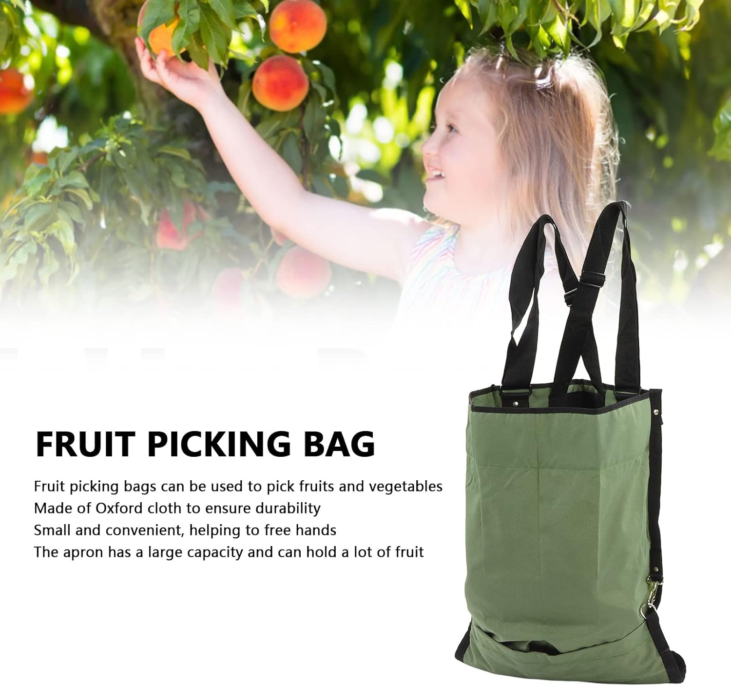 Double-Loop Harvesting Bag, Fruit Picking Apron for Garden, Orchard an