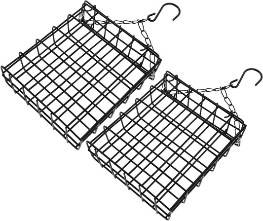 Milisten 2pcs Metal Bird Feeders Outdoor Hanging with Square Iron Mesh Cage and Chain, Parrot Cage Feeding Bowl Suitable for Yard Patio Bird Feeding