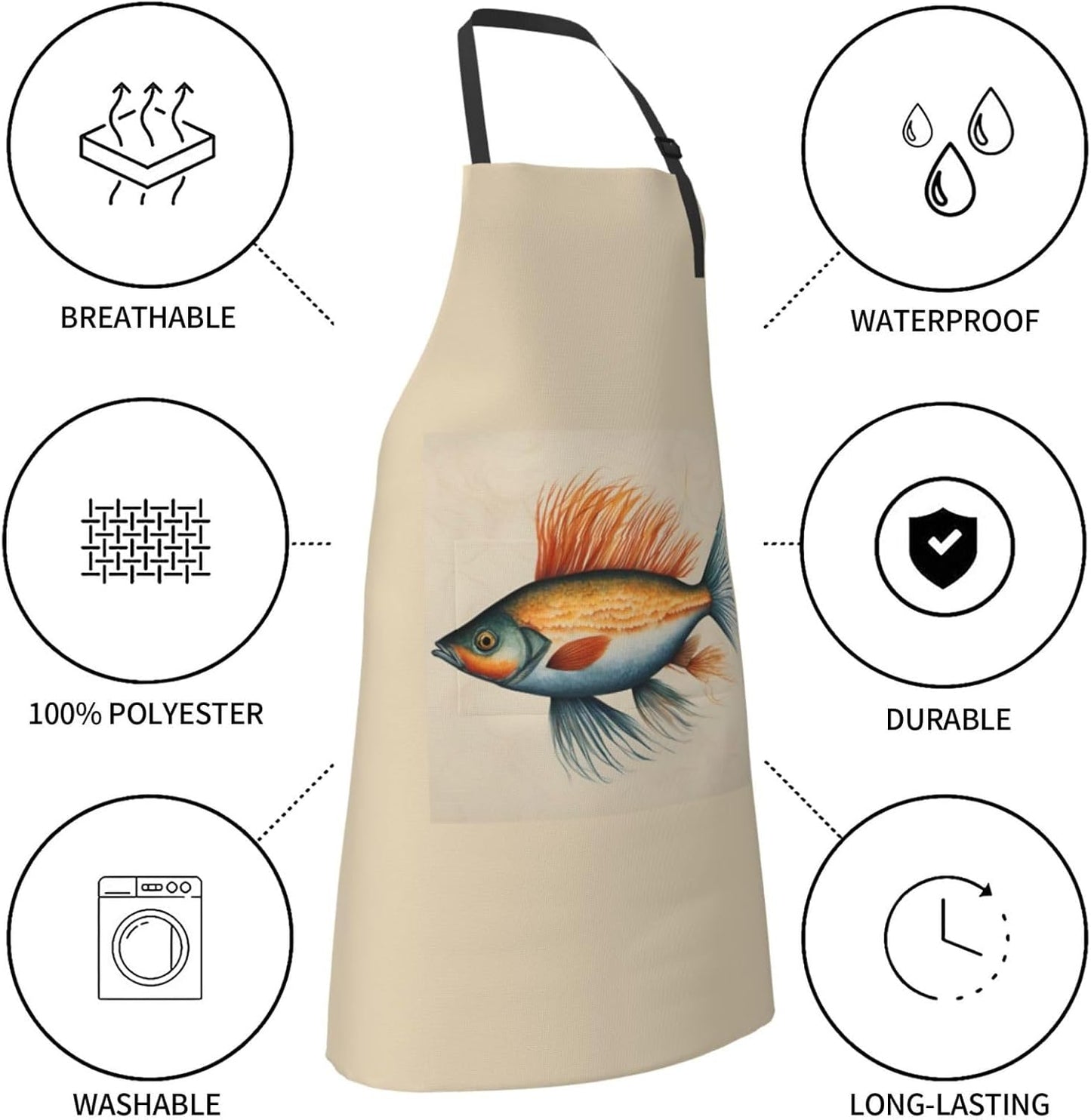 Safflower Flying Fish print Waterproof chef's apron with pocket apron for kitchen cooking baking barbecue and gardening
