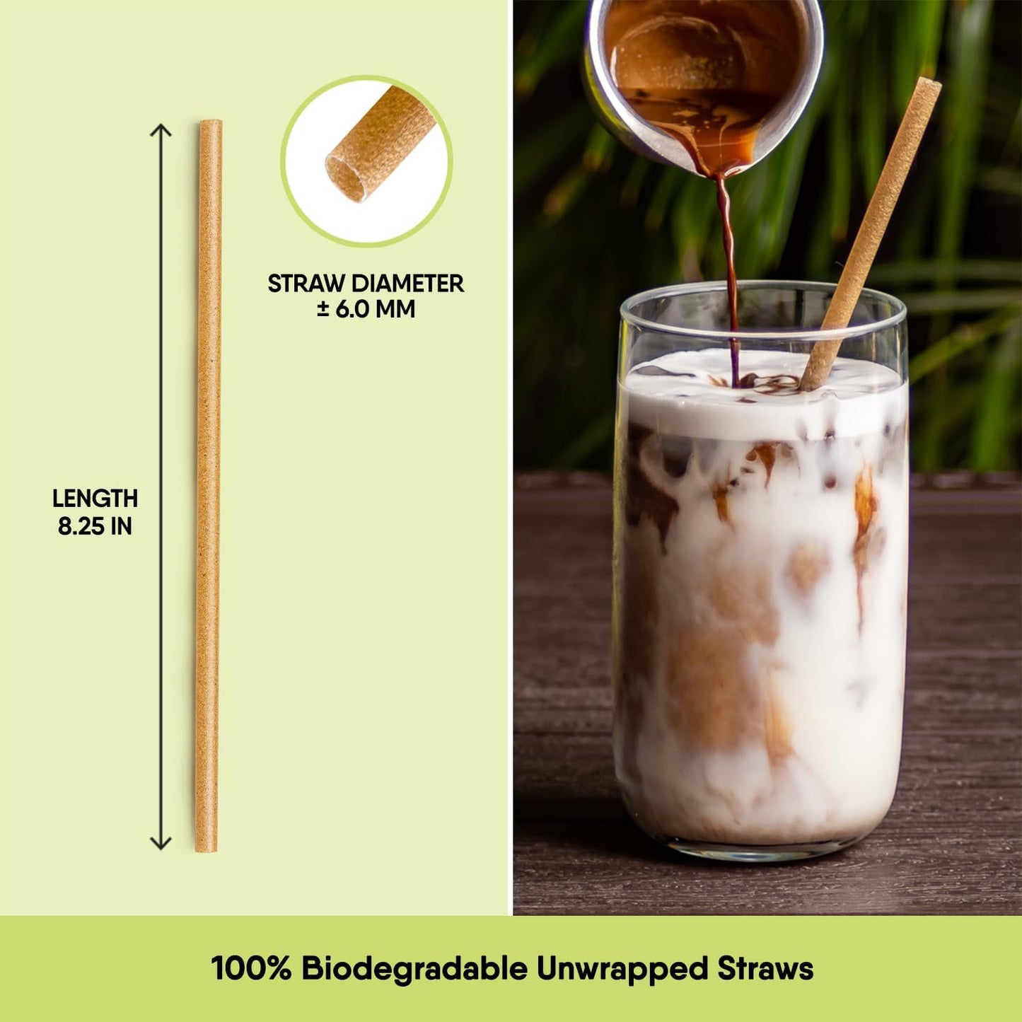 – 100 PCS of 8.25 Inches Unwrapped Biodegradable Straws – Made of Vegetable Fibers, Best Environment Friendly Drinking Straws for Hot and Cold Beverages