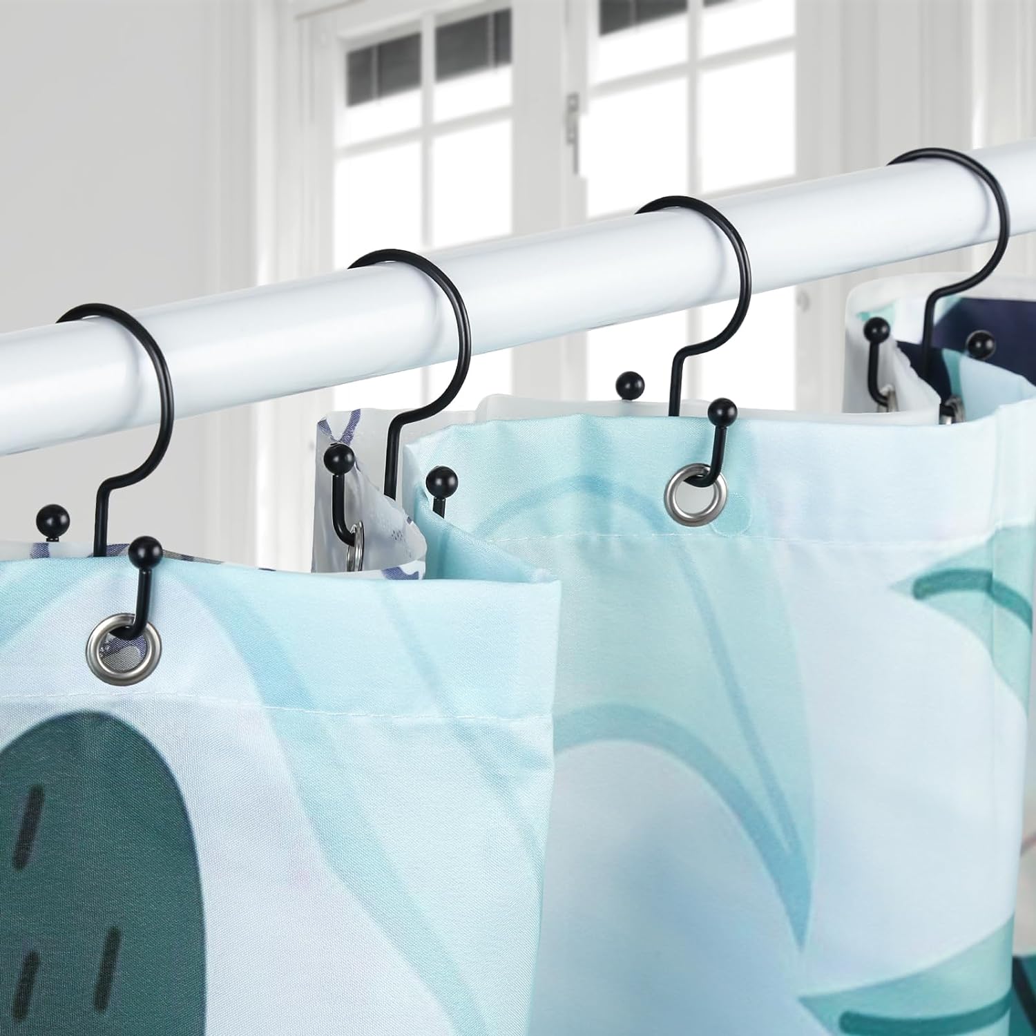 Goowin Shower Curtain Hooks, 12 Pcs Shower Curtain Rings, Durable Rust
