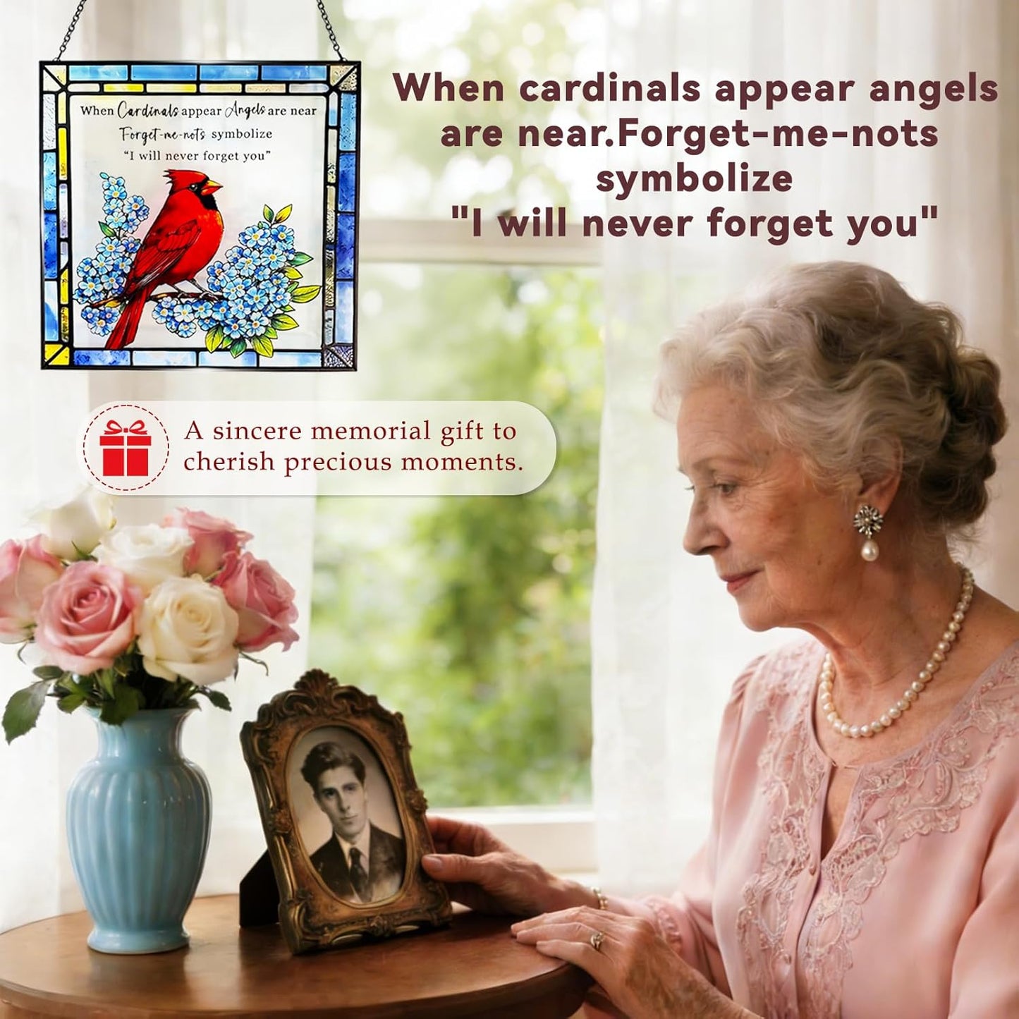 Cardinal Stained Glass Suncatchers for Windows, Hanging Sun Catchers Indoor Window, Cardinal Gifts, in Memory of Loved One Gifts