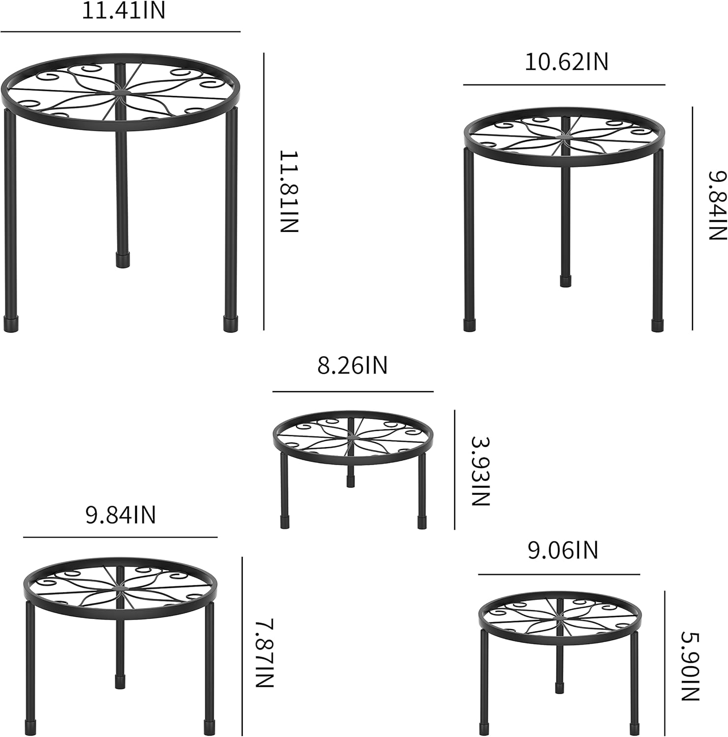 5-Pack Decent Metal Plant Stands, Heavy Duty Flower Pot Stands for Mul