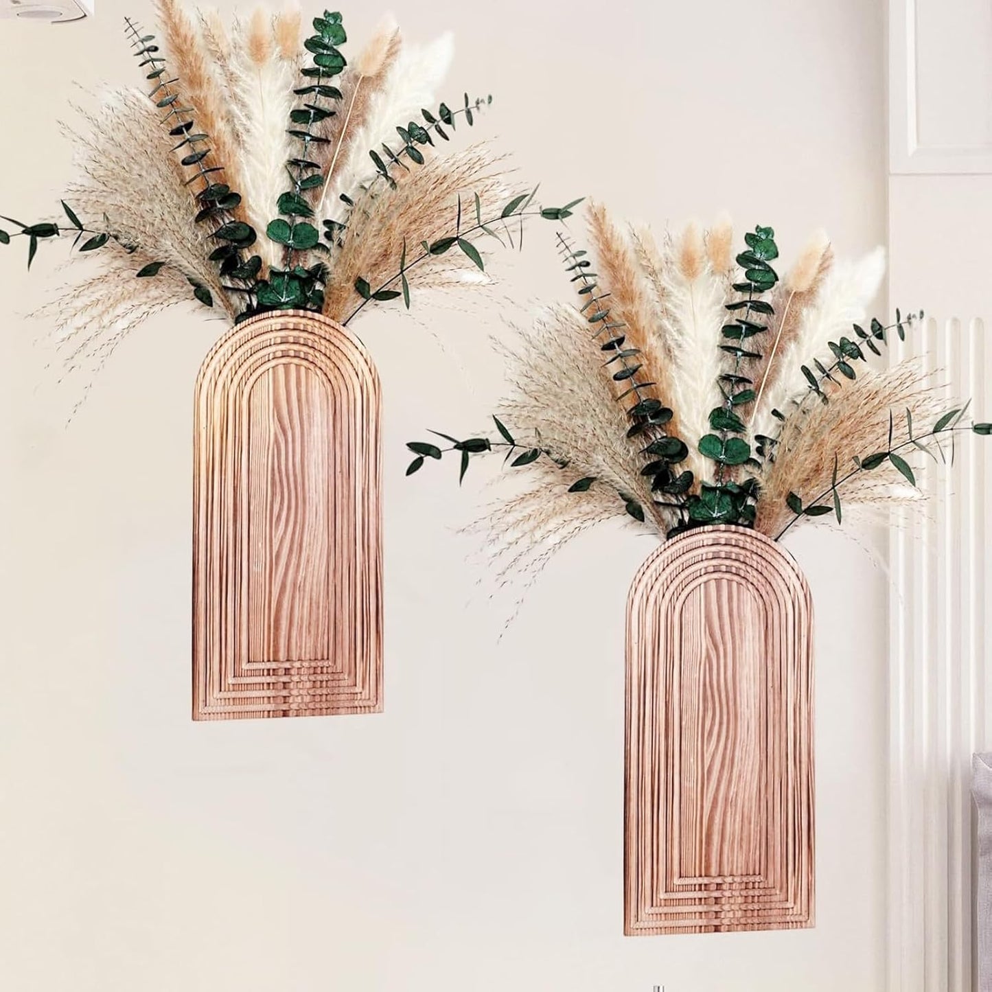 Wall Display, Two Piece Timber Planter Boho Accent, Rustic Floral Pock