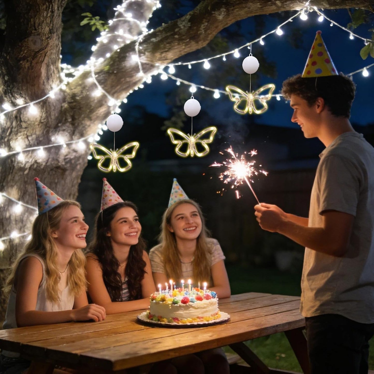 Battery Operated Butterfly Lights - LED Lighting Decoration, Outdoor Sign with Solar Option, String Lights with Colorful Butterflies, Garden Decoration Set, LED Light for Lawn Bedroom