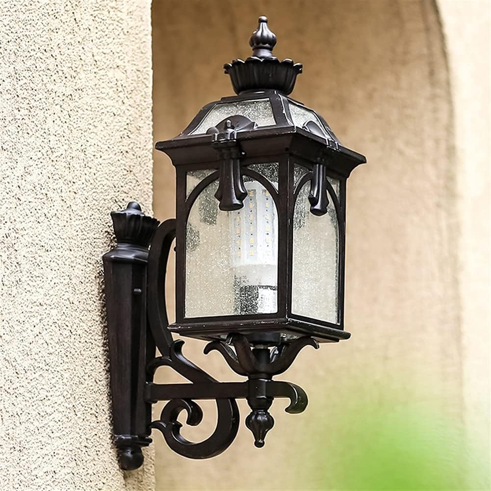 Garden Antique Outdoor Wall Sconces Die-cast Aluminum Waterproof Bracket Lamp with Seed Glass Shade Lantern Lights Mount Lighting 49cm for Villa Decor