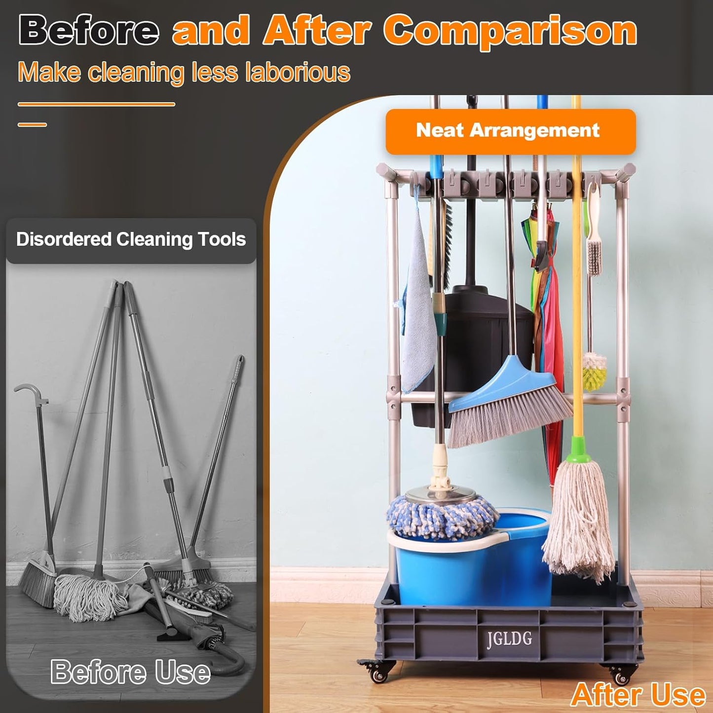 Mobile Mop and Broom Holder，Efficient Storage Solution for Cleaning To