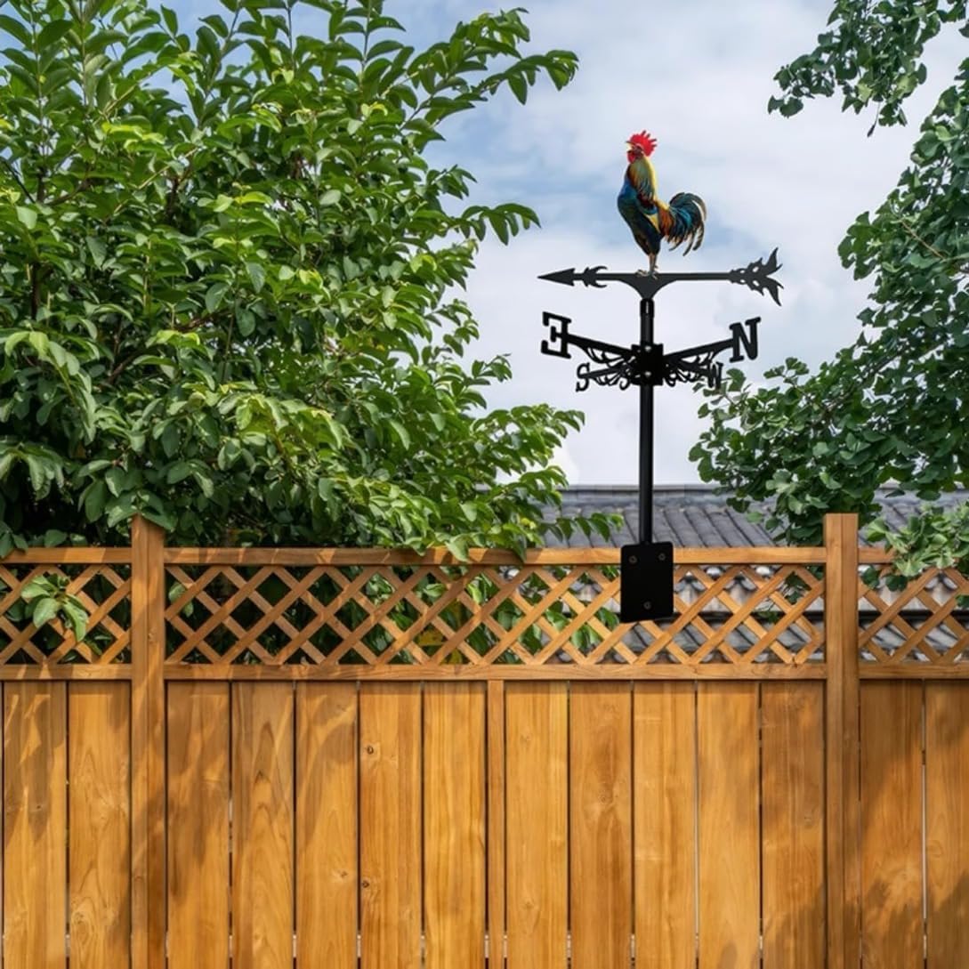 Colorful Rooster Weather Vane Spinner Wind Direction Farm Scene Stake 