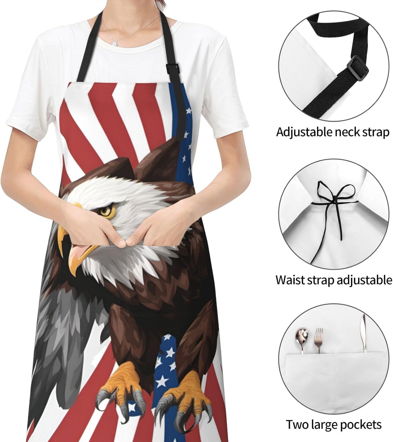 Eagle with USA Flag print Waterproof chef's apron with pocket apron for kitchen cooking baking barbecue and gardening