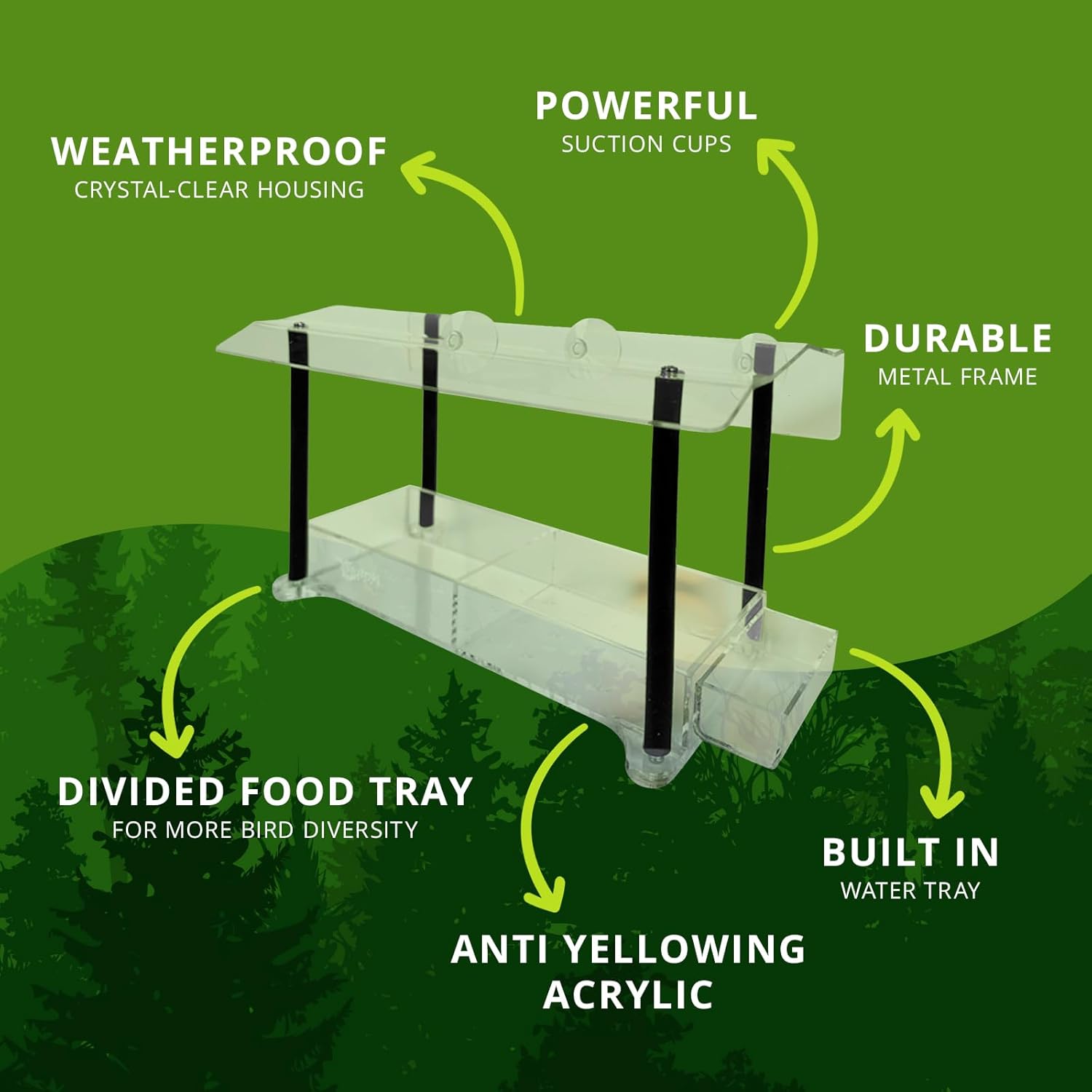Nature Gear Window Bird Feeder with Strong Suction Cups, Clear Acrylic