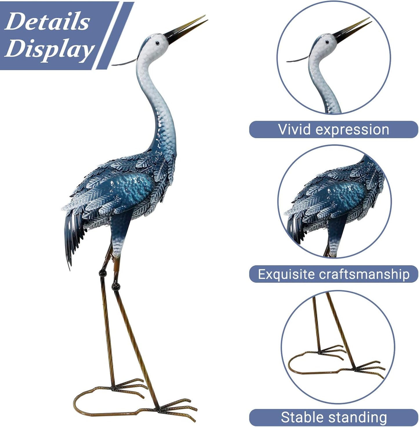 33-35 Inch Blue Heron Garden Statues, Metal Cranes Sculptures Outdoor, Bird Statues Set of 2