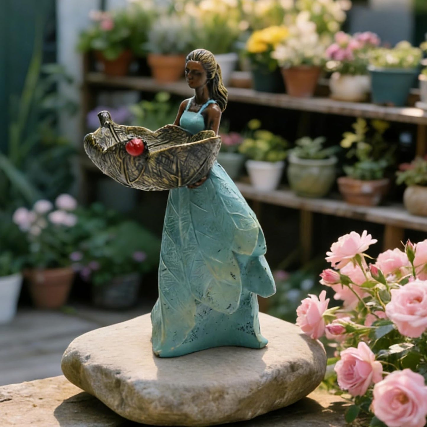 10 Inch Fairy Garden Statue Bird Feeder, Unique Resin Bird Feeder, Decorative Outdoor Bird Feeder for Garden, Lawn, and Home Décor Gift for Women
