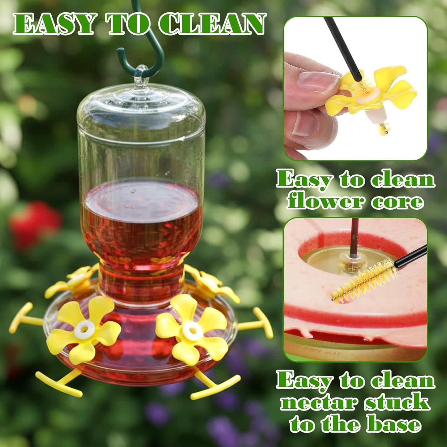 32 PCS Hummingbird Feeder Replacement Flowers, Bee Proof Plastic Blossoms with Cleaning Brushes Feeding Ports Bee Guards Accessories for Outdoor Feeders