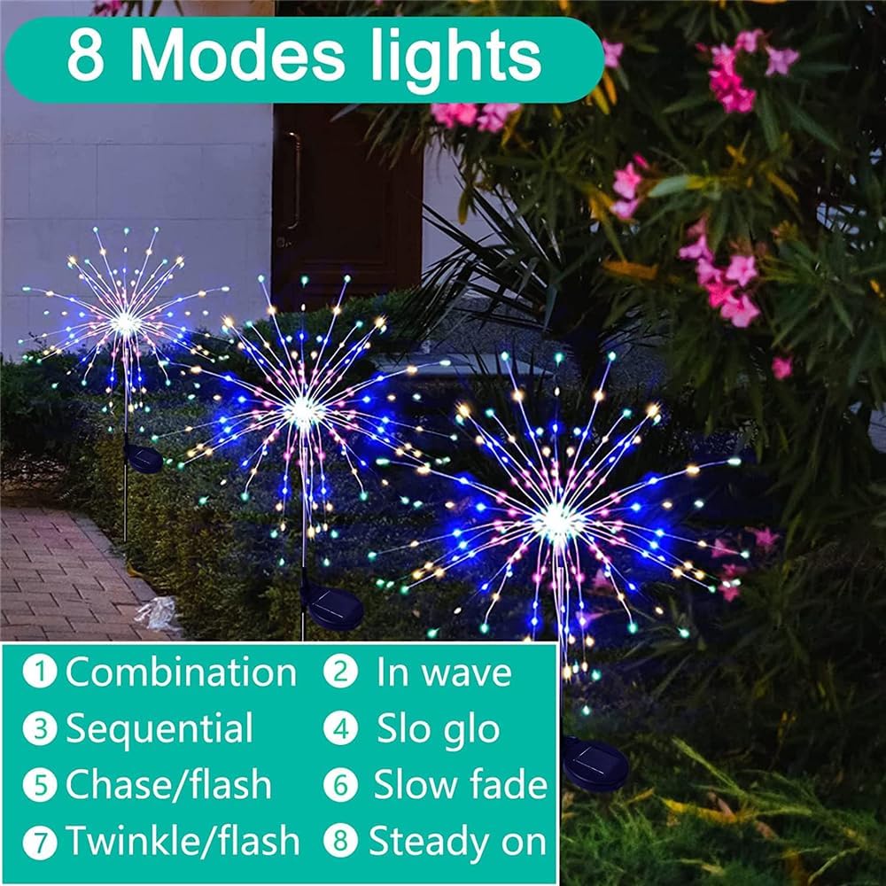 1 Pack Solar Firework Light, Waterproof Lawn Lamp Lights with 8 Lighting Modes,Holiday Decorations Lights Outdoor Lighting Decoration (Multicolor,8 Mode 60LEDS)