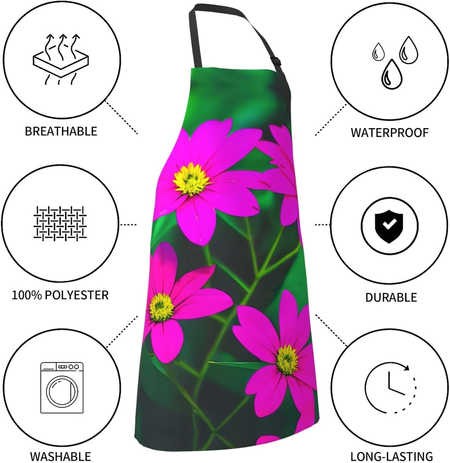 Flower Leaves Purple red flower 1 print Waterproof chef's apron with pocket apron for kitchen cooking baking barbecue and gardening
