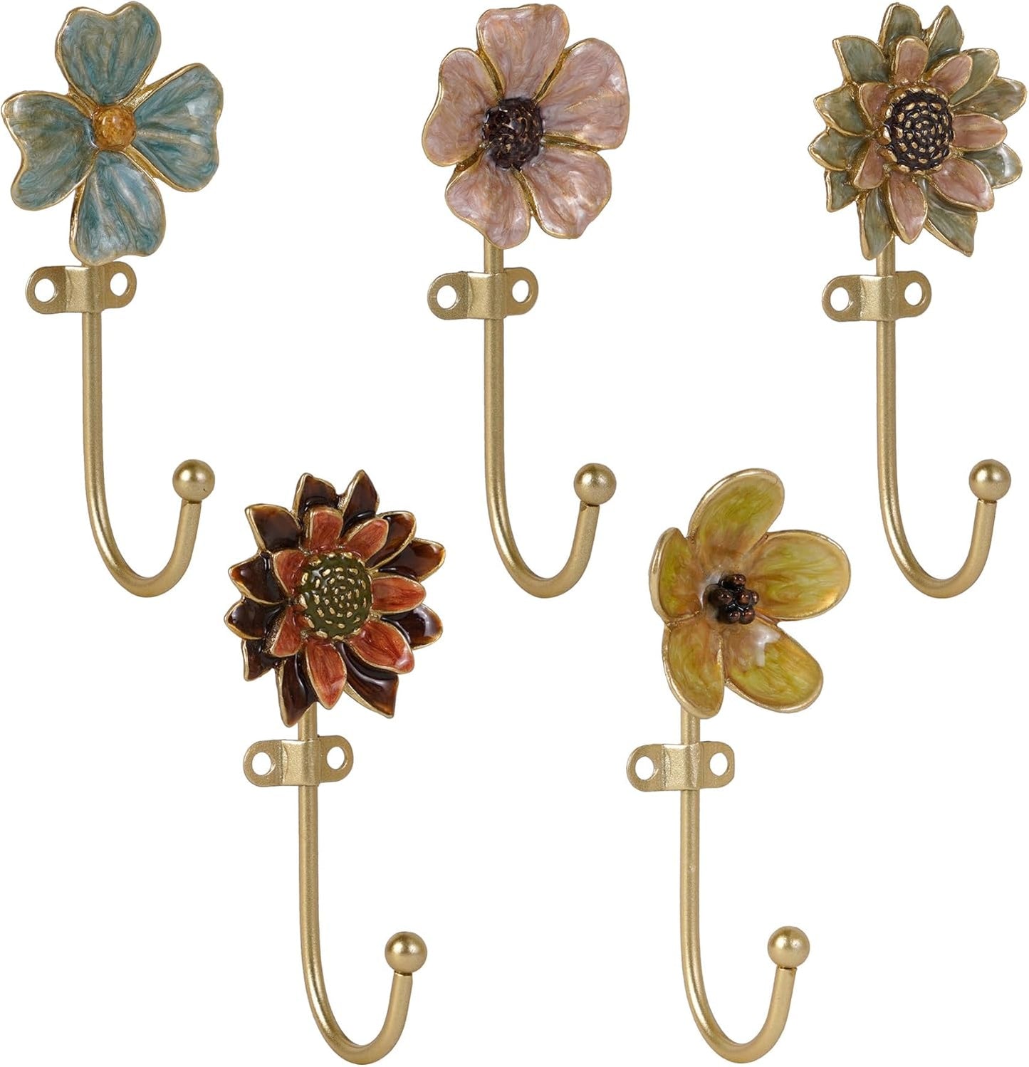 SOFFEE DESIGN Set of 5 Floral Wall Hooks, French Garden Eye-catching E