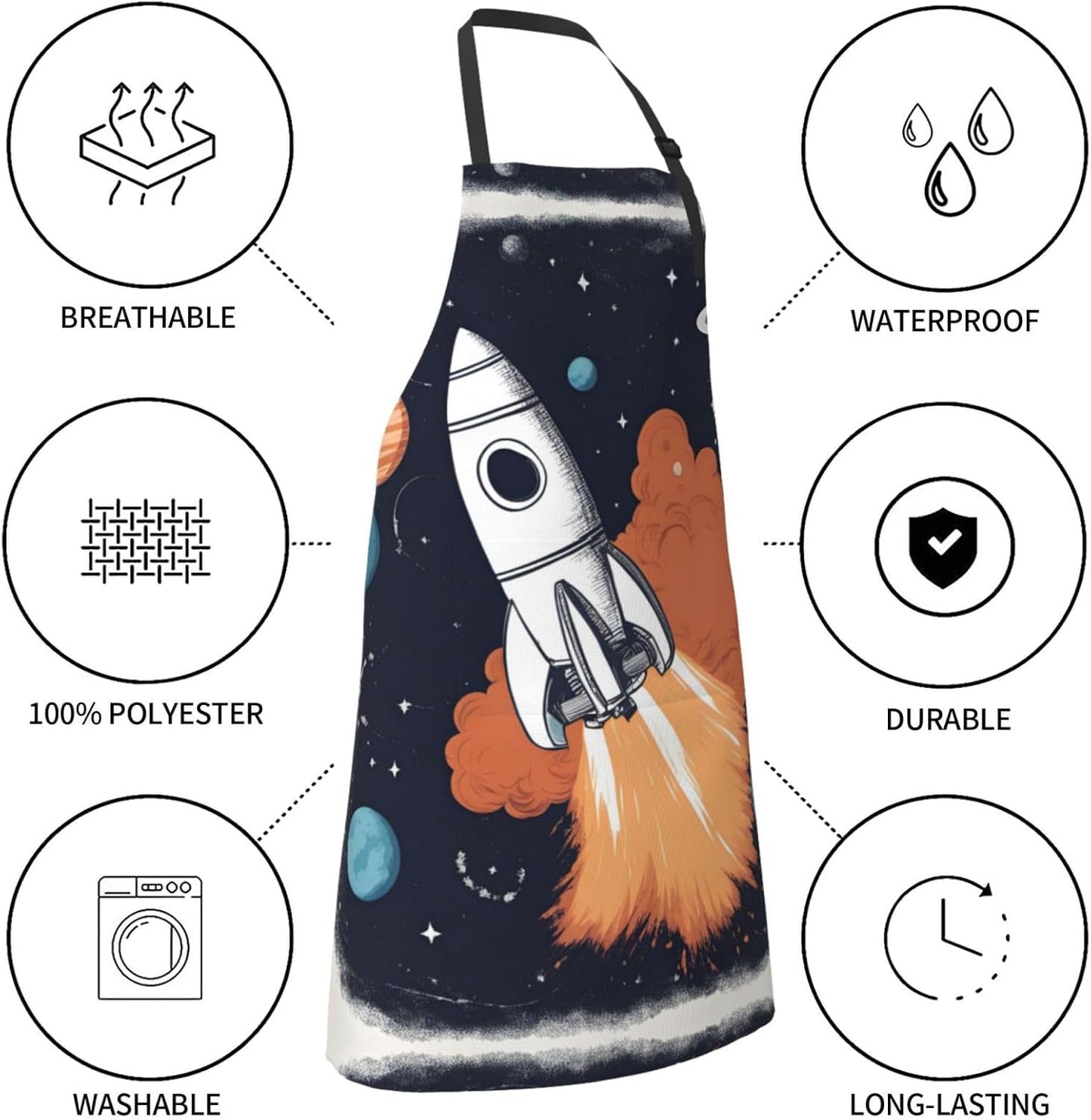 Rocket in Space print Waterproof chef's apron with pocket apron for kitchen cooking baking barbecue and gardening