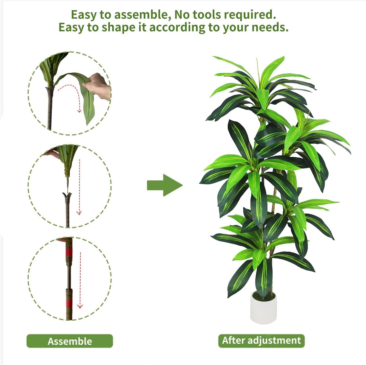 Artificial Dracaena Tree 5FT - Fake Plants Tree with White Planter - Faux Yucca Tree Tall with Lifelike Trunk and Leaves in Pot - Dracaena Artificial Plant for Home Office Living Room Decor
