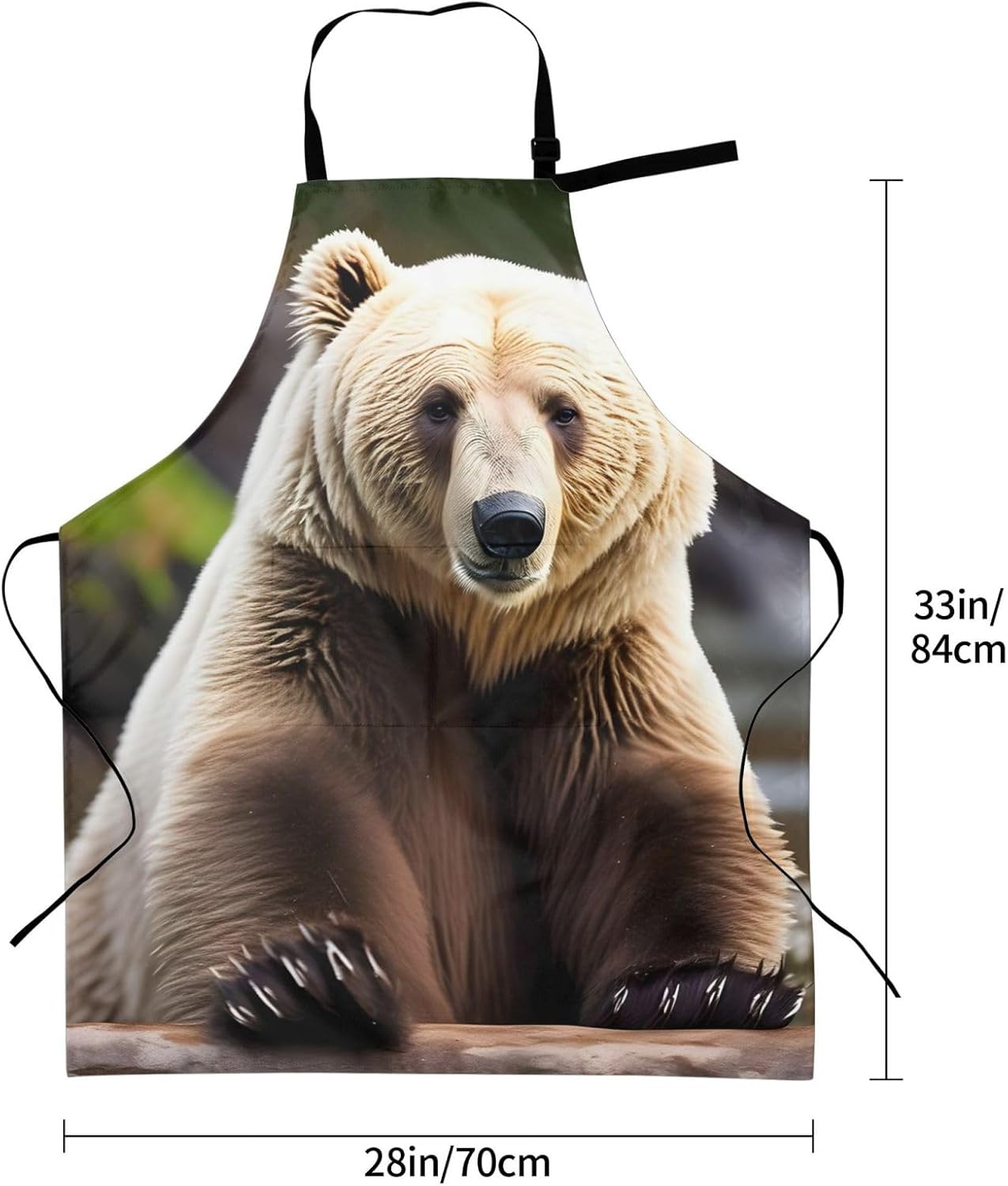 White bear brown bear print Waterproof chef's apron with pocket apron for kitchen cooking baking barbecue and gardening
