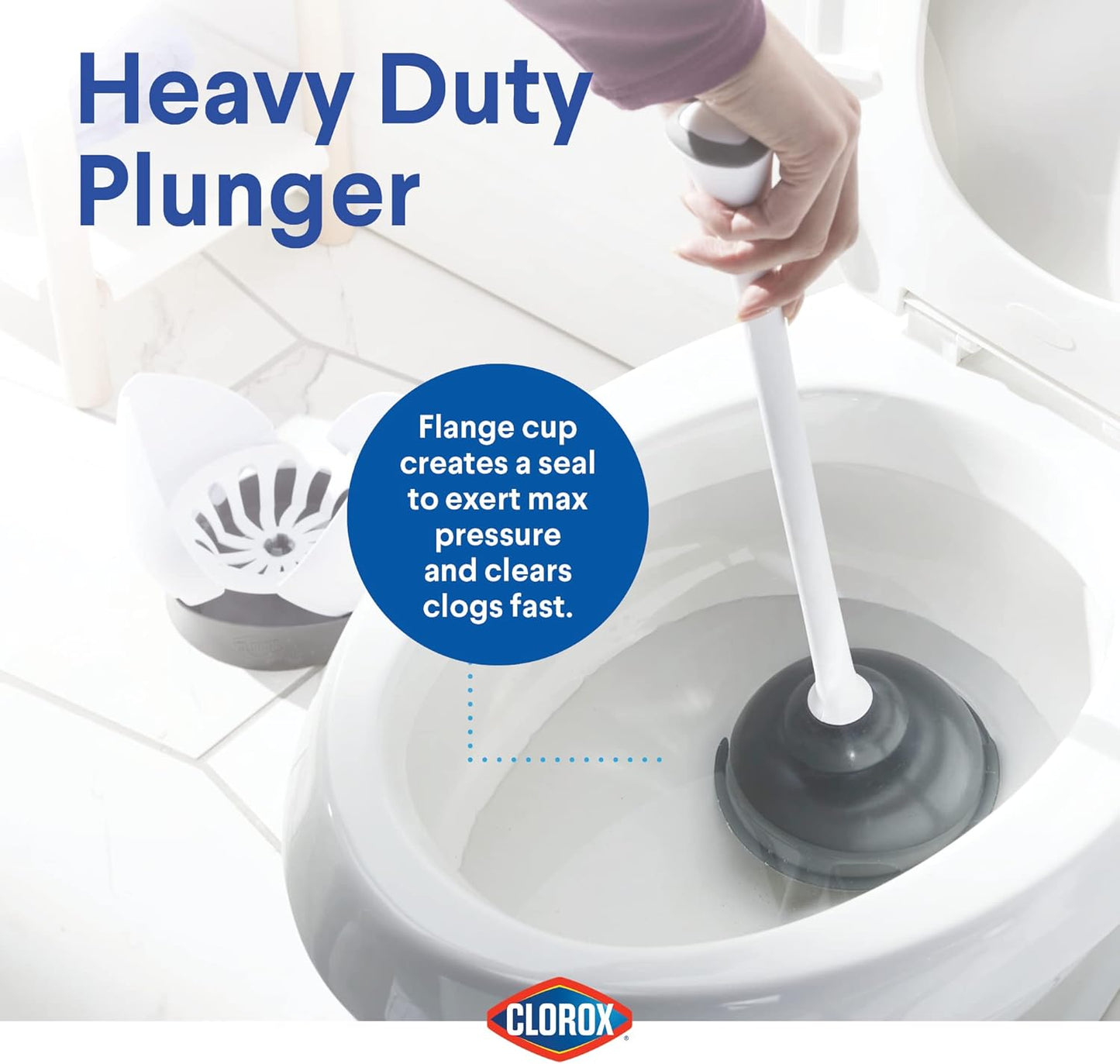 Clorox Toilet Plunger with Hideaway Holder Caddy Heavy-Duty Compact De