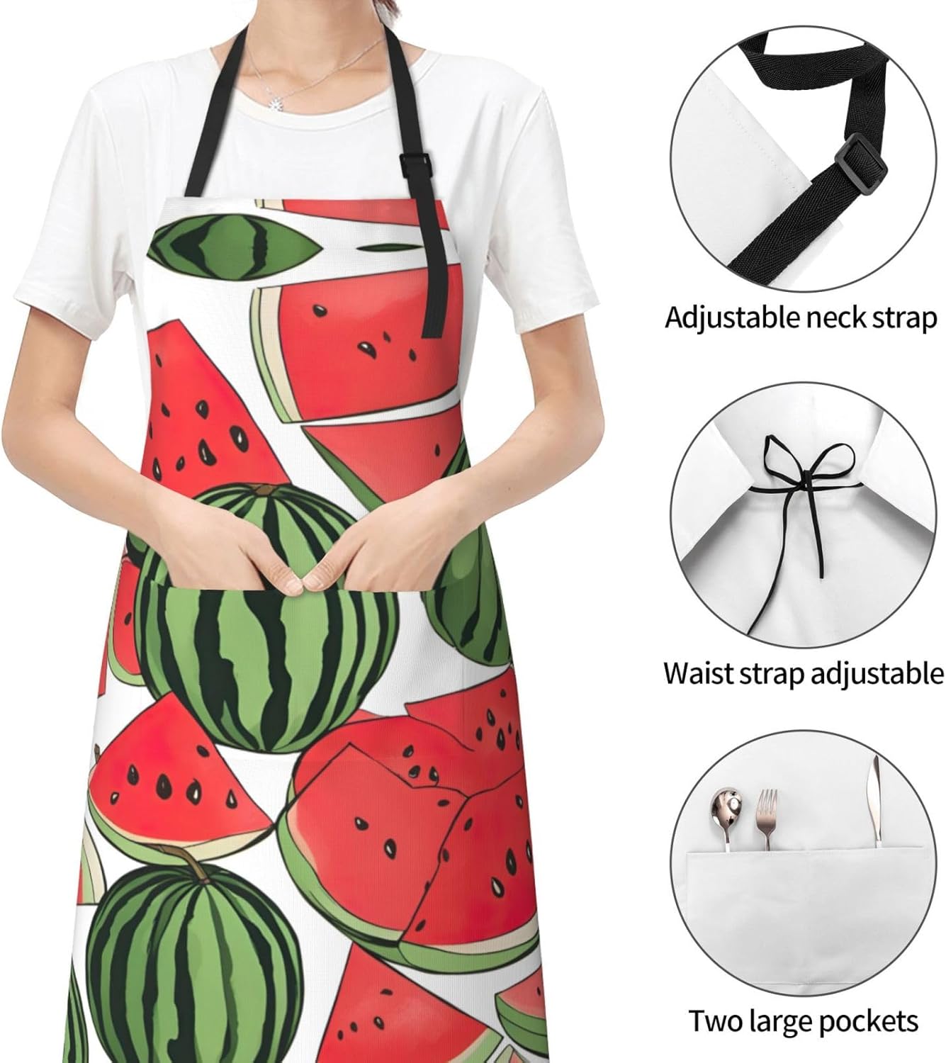 Red Watermelon print Waterproof chef's apron with pocket apron for kitchen cooking baking barbecue and gardening