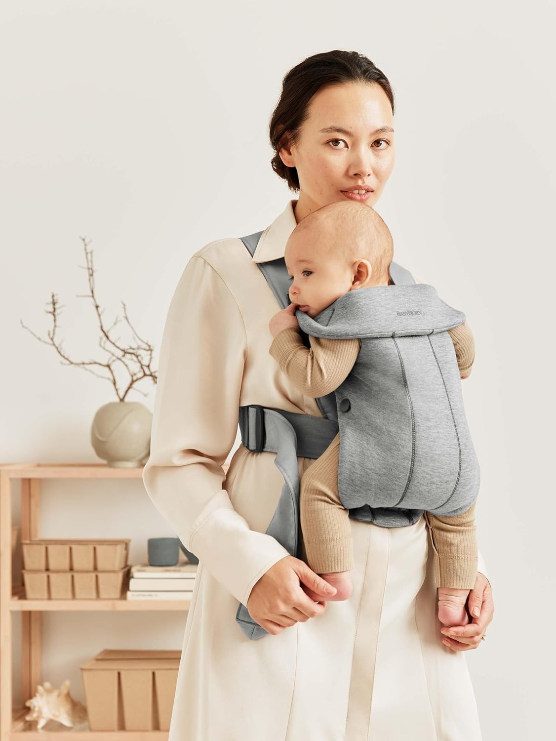 BabyBjörn Baby Carrier Mini, Light Gray, 3D Jersey | Infant Carrier (7