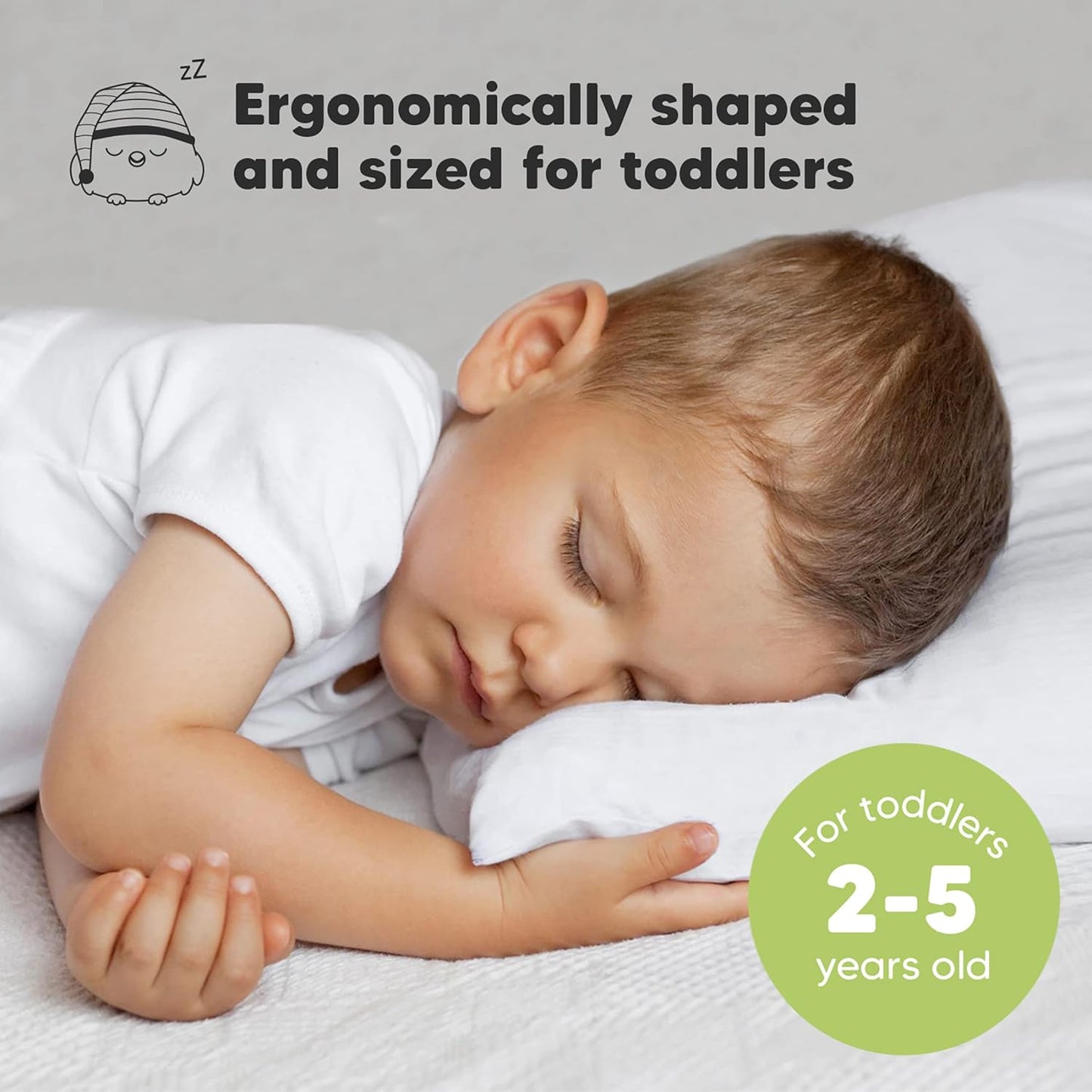 Toddler Pillow with Pillowcase - 13x18 My Little Dreamy Kids Travel Bed Pillows for Sleeping, Organic Cotton Small Pillowcase, Soft & Breathable, Machine Washable, Toddlers 2-5 Years Old (Soft White)