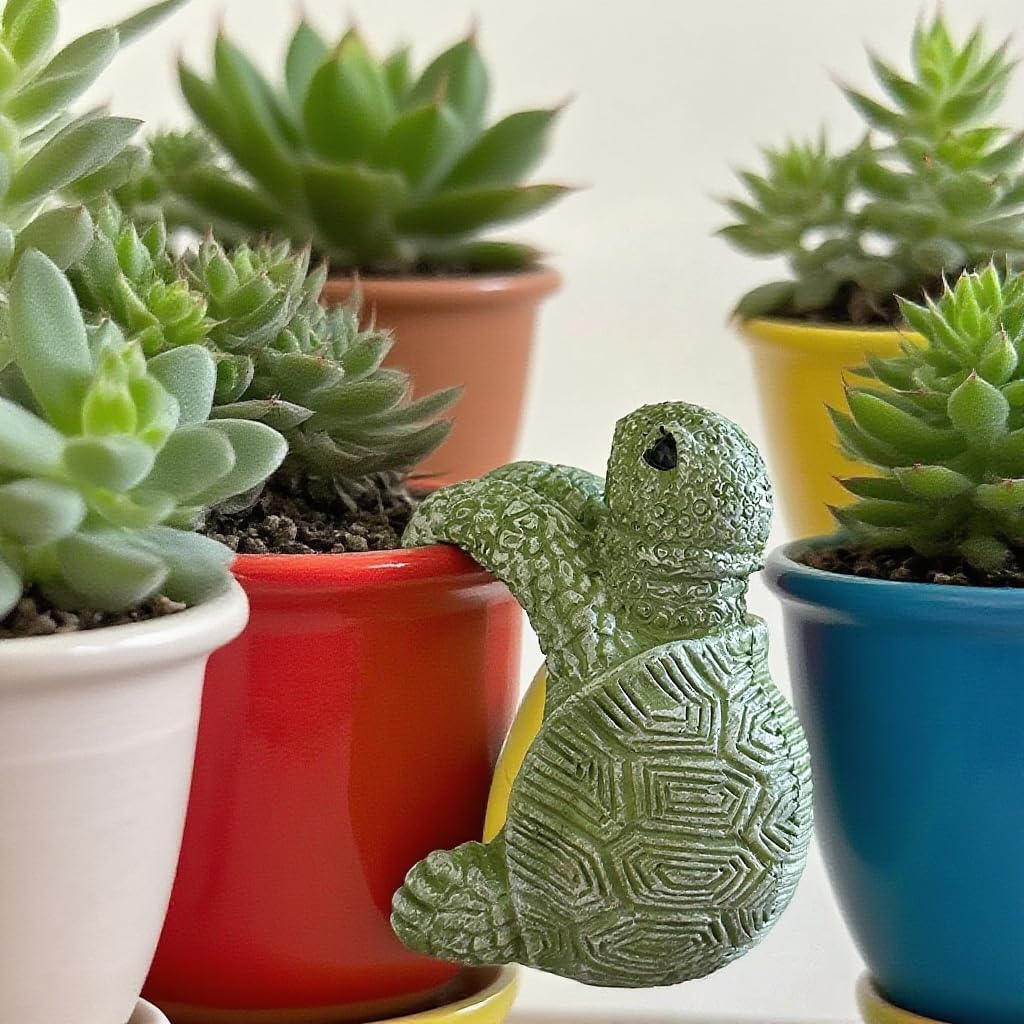 2pcs Turtle Plant Decorations for Pots, Cute Plant Pot Decorations for Vase Fish Tank Home, Indoor Outdoor Animal Figurines Turtle Planter, Tortoise Garden Decor Statue, for Women