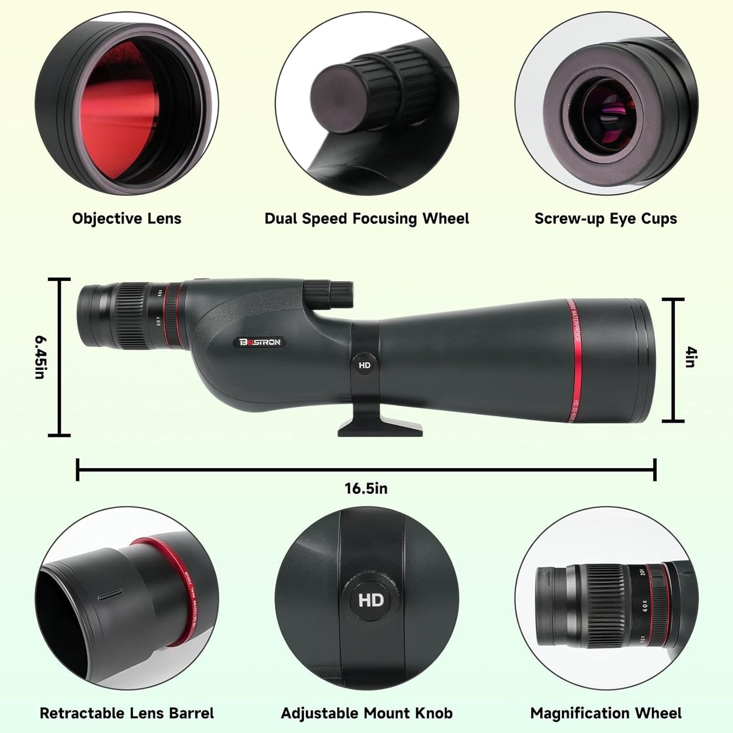 20-60x82 Spotting Scopes for Target Shooting with Upgraded Large Eyepiece, Spotting Scope with Tripod Carrying Bag Phone Adapter, BAK4 IPX7 Waterproof Spotter Scopes for Birding Watching
