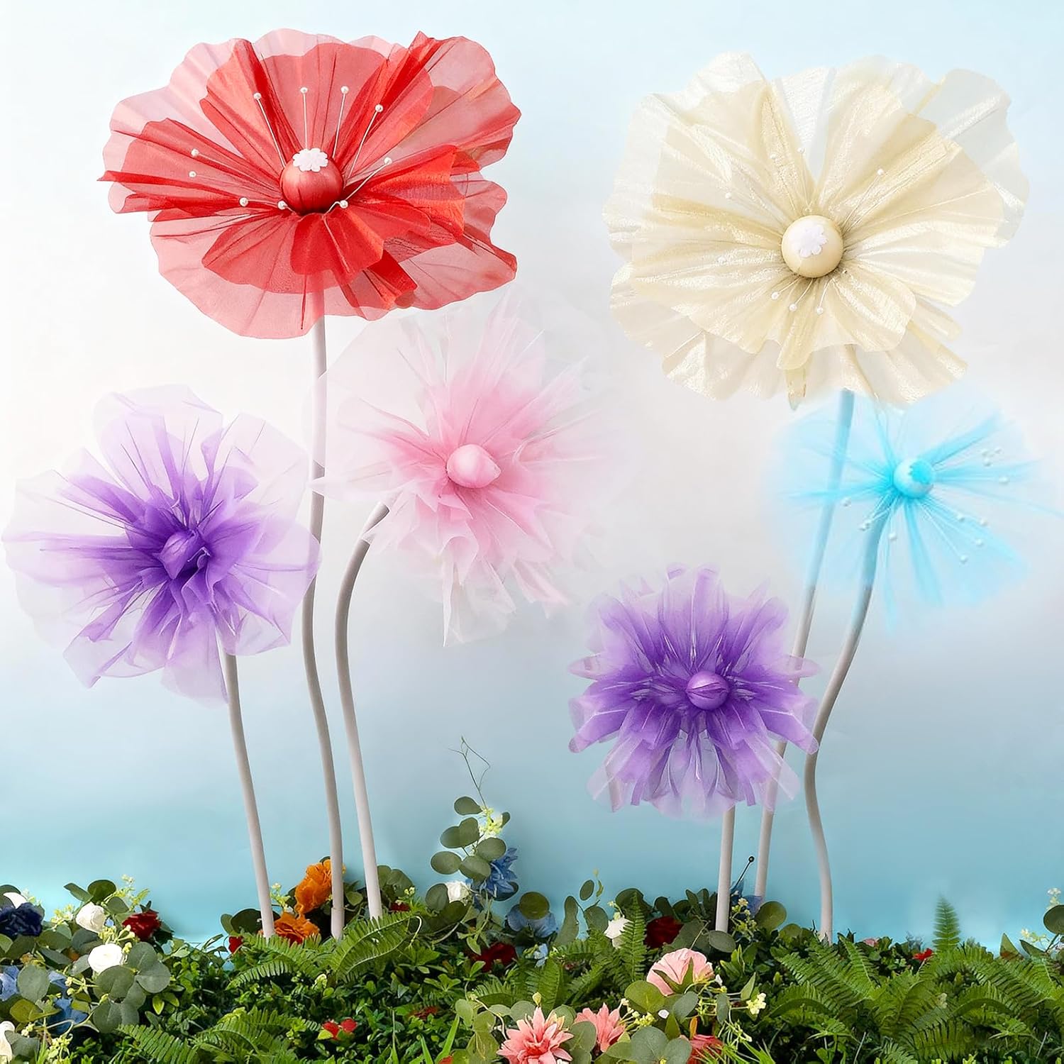 WARMALL 3PCS Giant Flowers for Decoration, 5.9Ft Large Artificial Silk