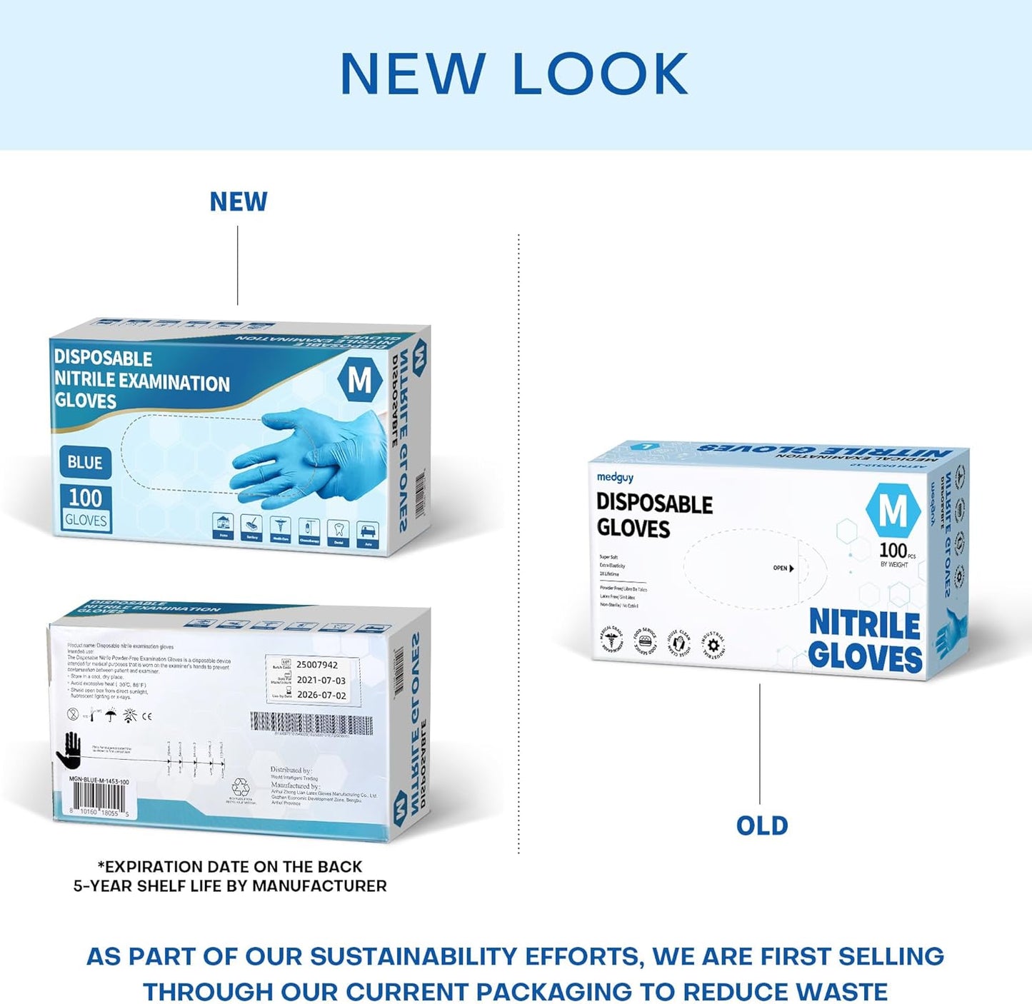 Medical Blue Nitrile Disposable Exam Gloves, 4.5 Mil 100 Pcs Powder-Free Latex-Free Food-Safe for Lab Cooking Cleaning