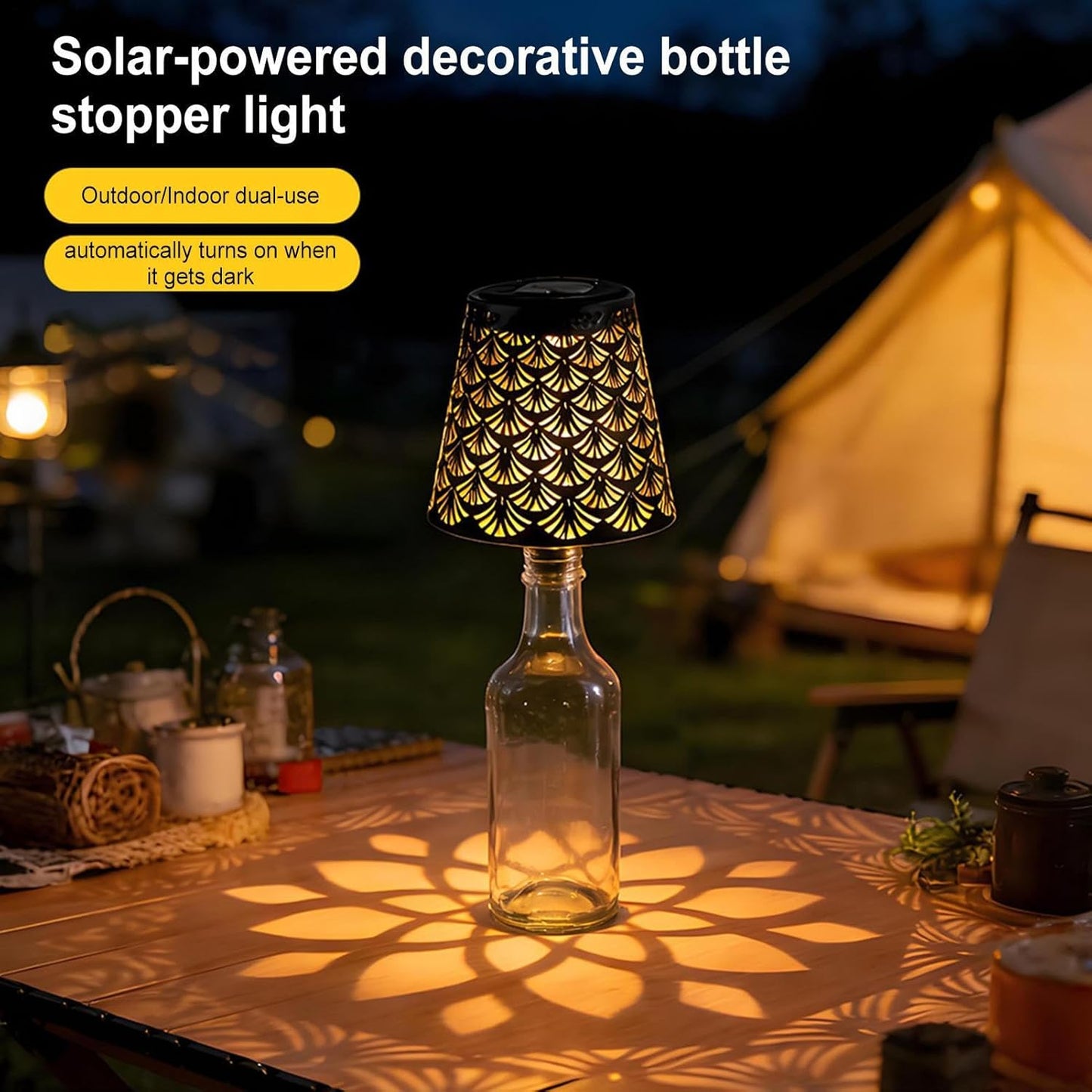 Lamp with Wine Bottle Shade – Hollow Shade Lighting Powered by Solar Energy, Lamp for Bottles – for Room Party Christmas Table Wedding Kitchen Bar at Home