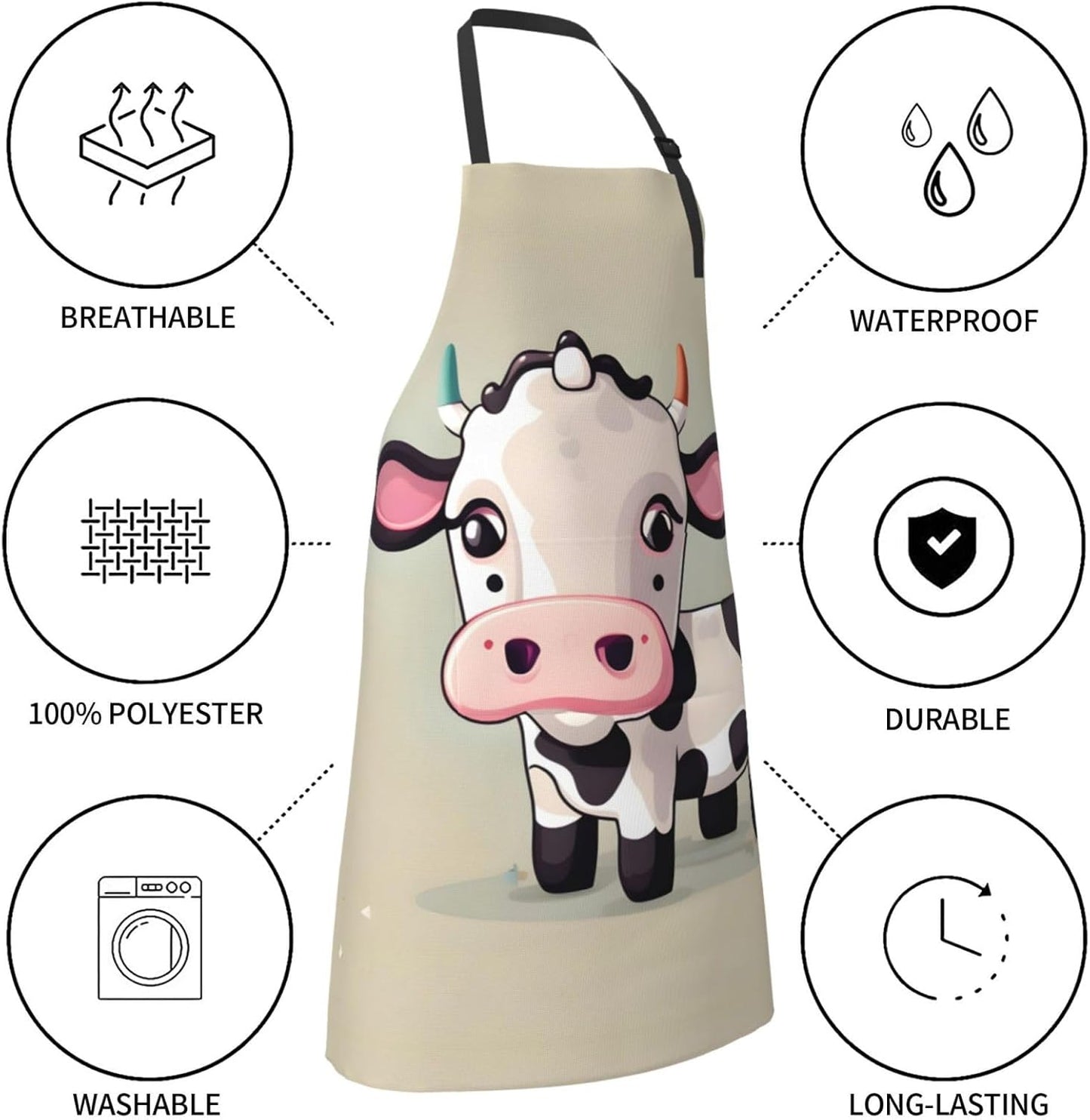Cute White Cow Print Laundry apron 28x33 In Waterproof Kitchen Apron with Pockets for Cooking Baking