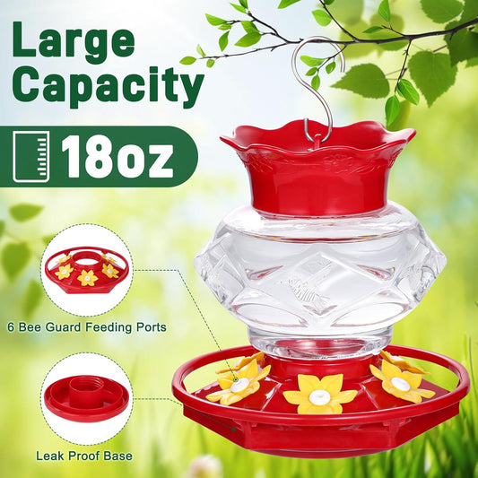 Hummingbird Feeders for Outdoors Hanging Ant and Bee Proof, 18OZ Diamond Humming Bird Feeders for Outside Circular Perch with Leak Proof & 6 Feeding Ports, Gifts for Women,1 Pack Plastic