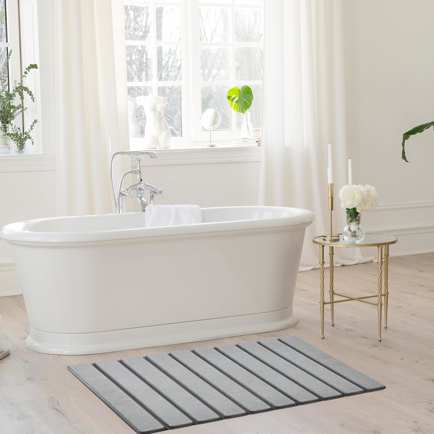 AWW Foldable Stone Bath Mat, Super Absorbent Diatomaceous Earth Mats, 