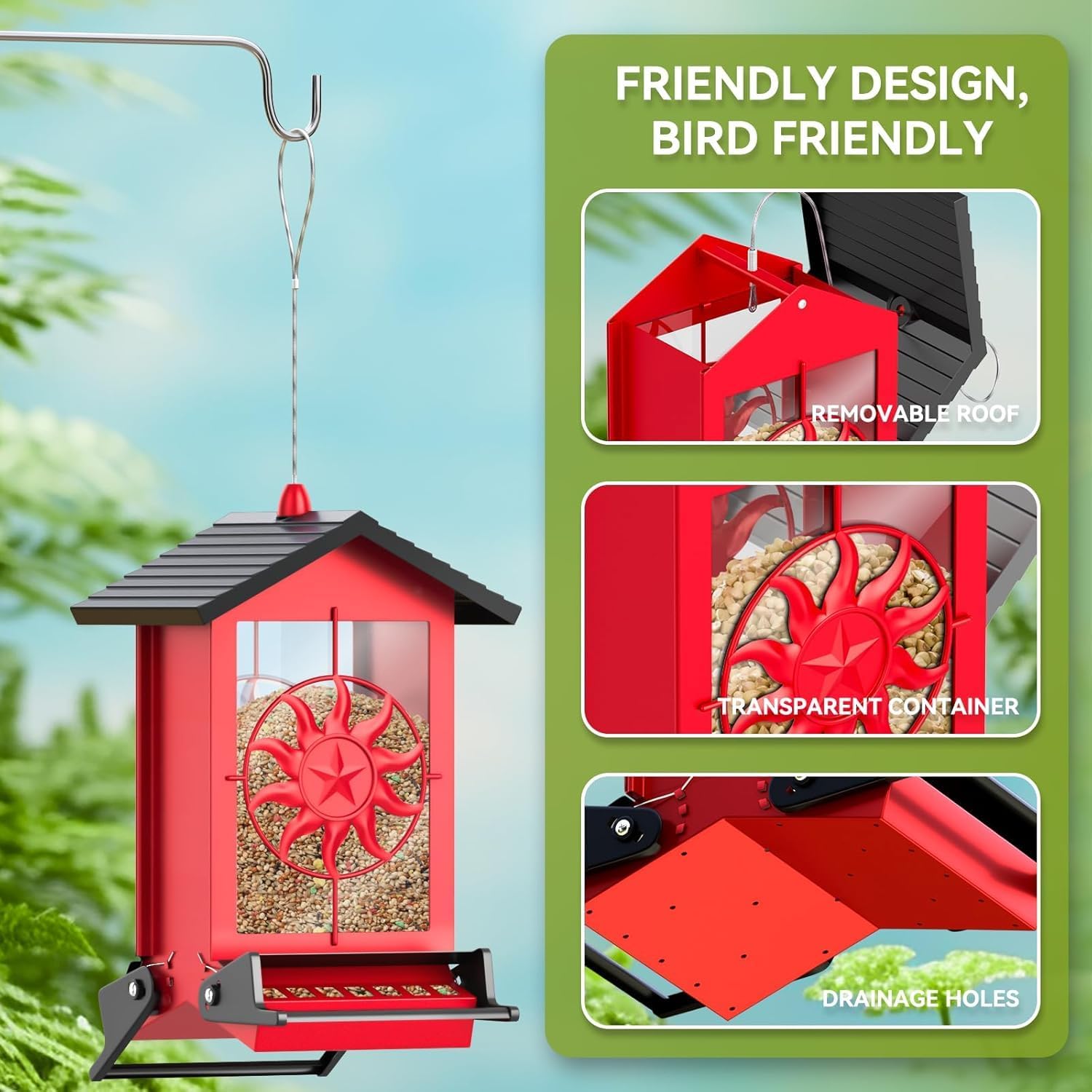 Metal Squirrel Proof Bird Feeders for Outdoors Hanging with Weight Act