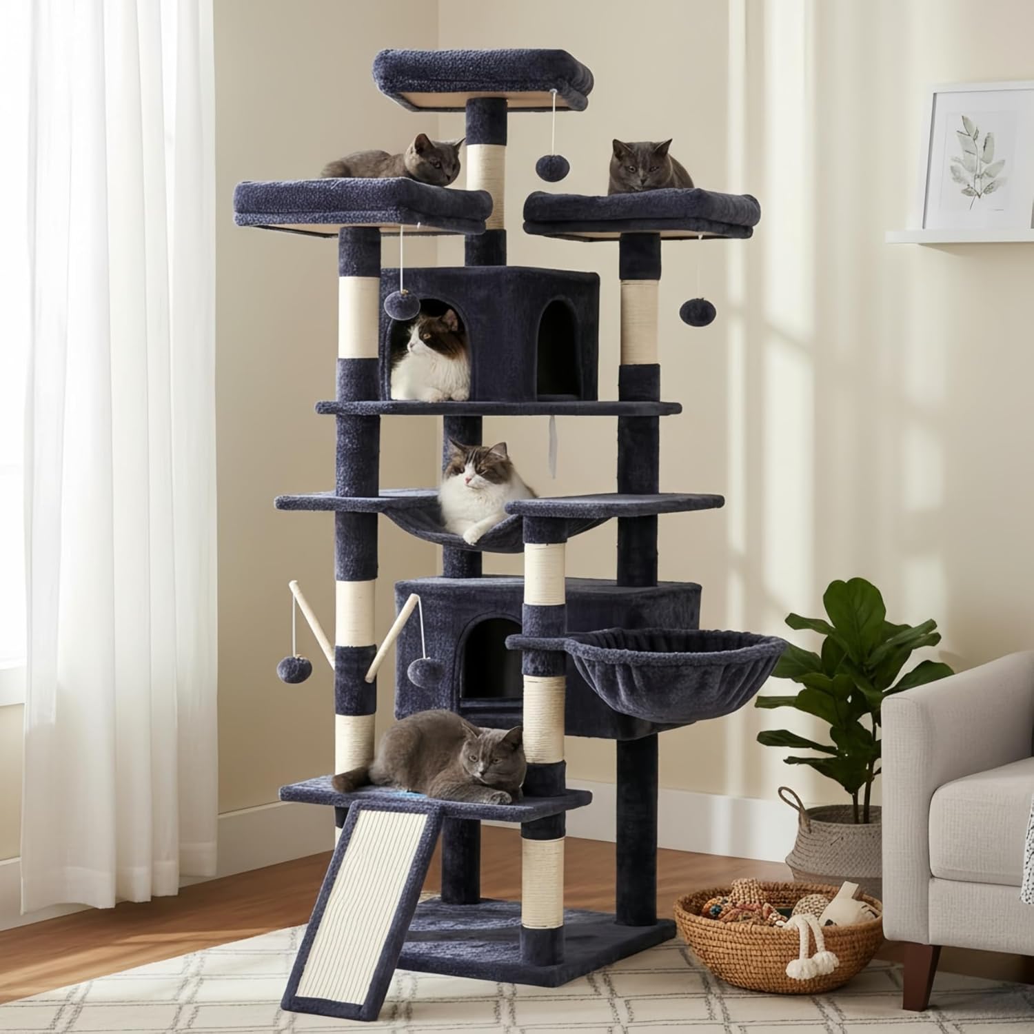 Hey-brother Cat Tree, 71 inches XL Large Cat Tower for Indoor Cats, Mu