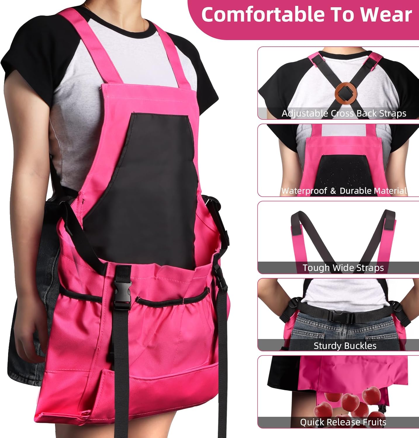 Gardening Apron Fruit Picking Bag, Harvesting Pouch with Quick Release Pocket, Vegetable Harvest Picking Bag