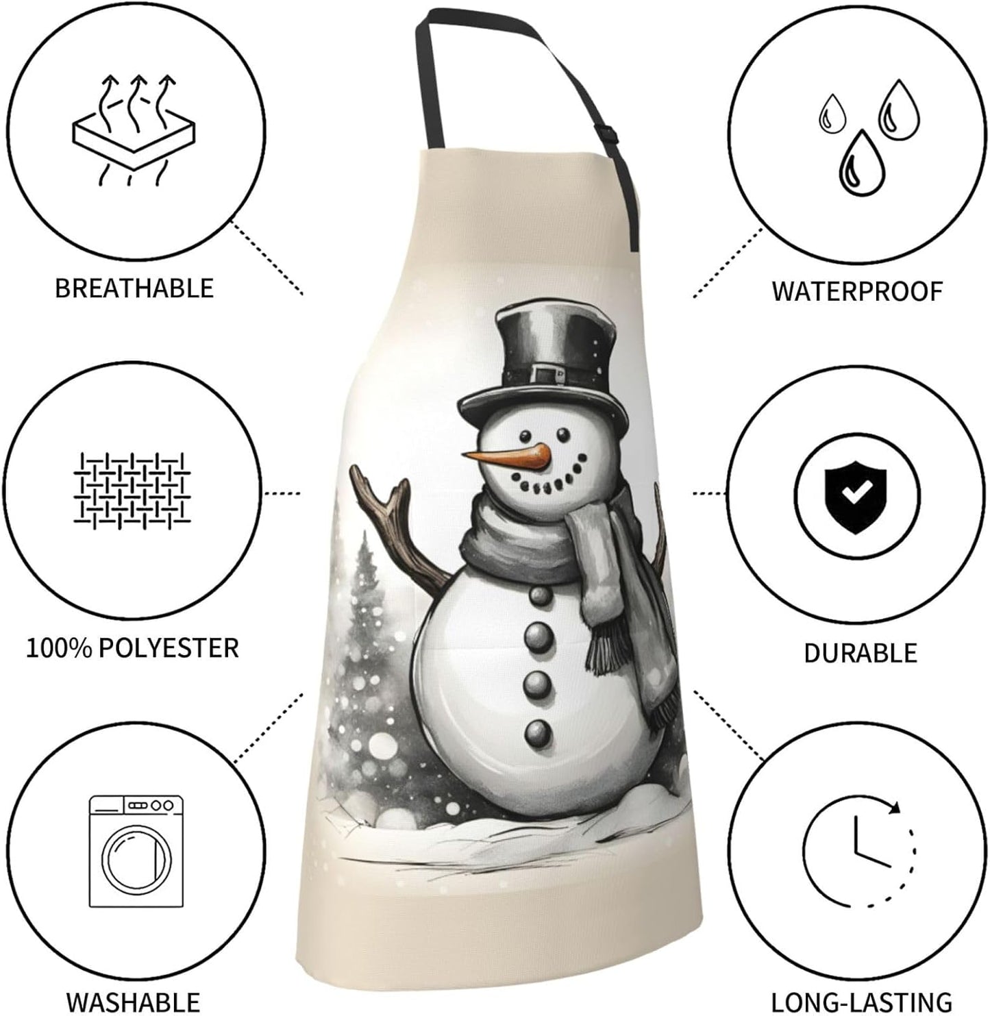 christmas snowman 1 print Waterproof chef's apron with pocket apron for kitchen cooking baking barbecue and gardening