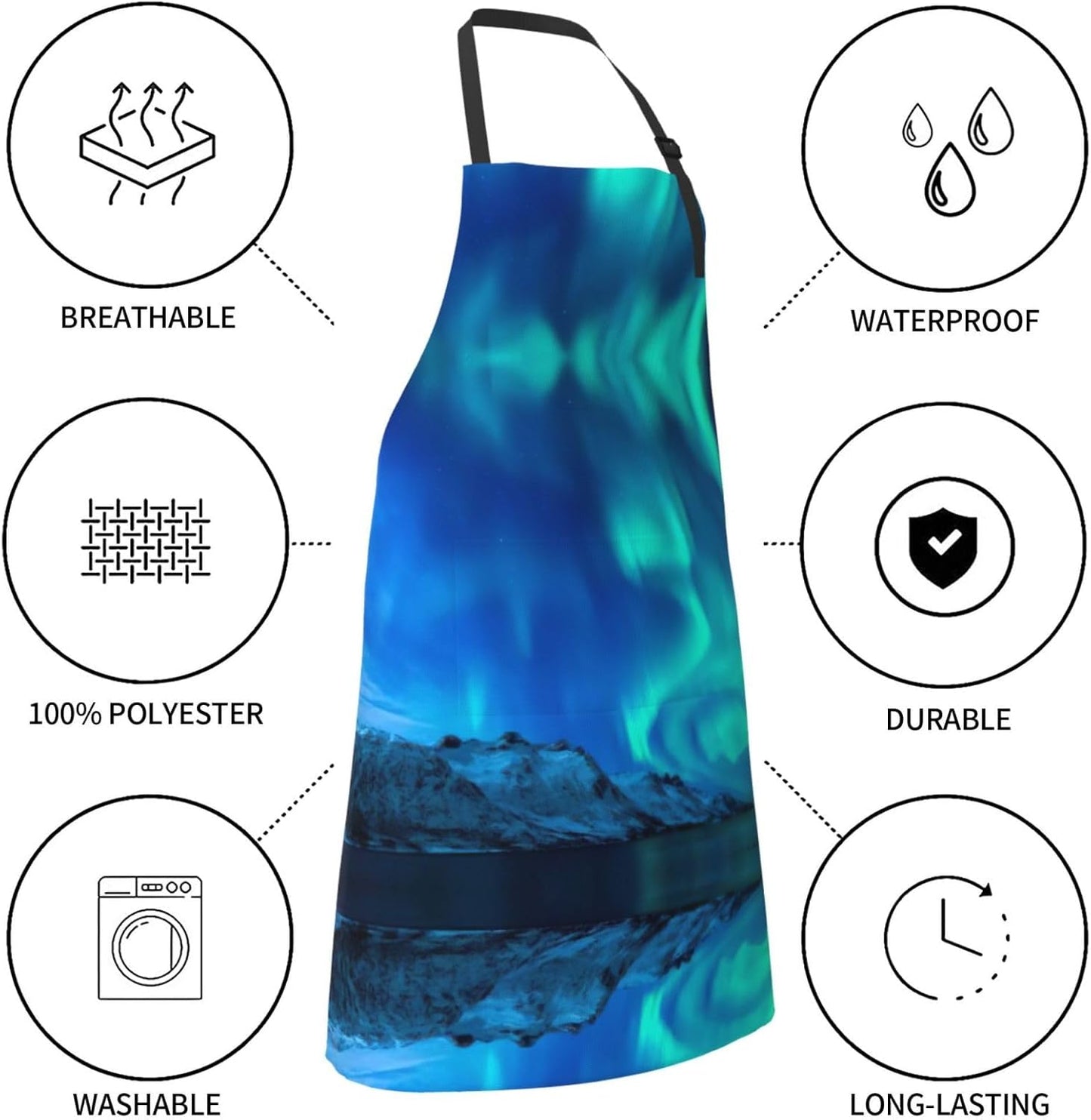 Northern Lights print Waterproof apron with pocket adjustable cooking apron for adult kitchen bibs to bake