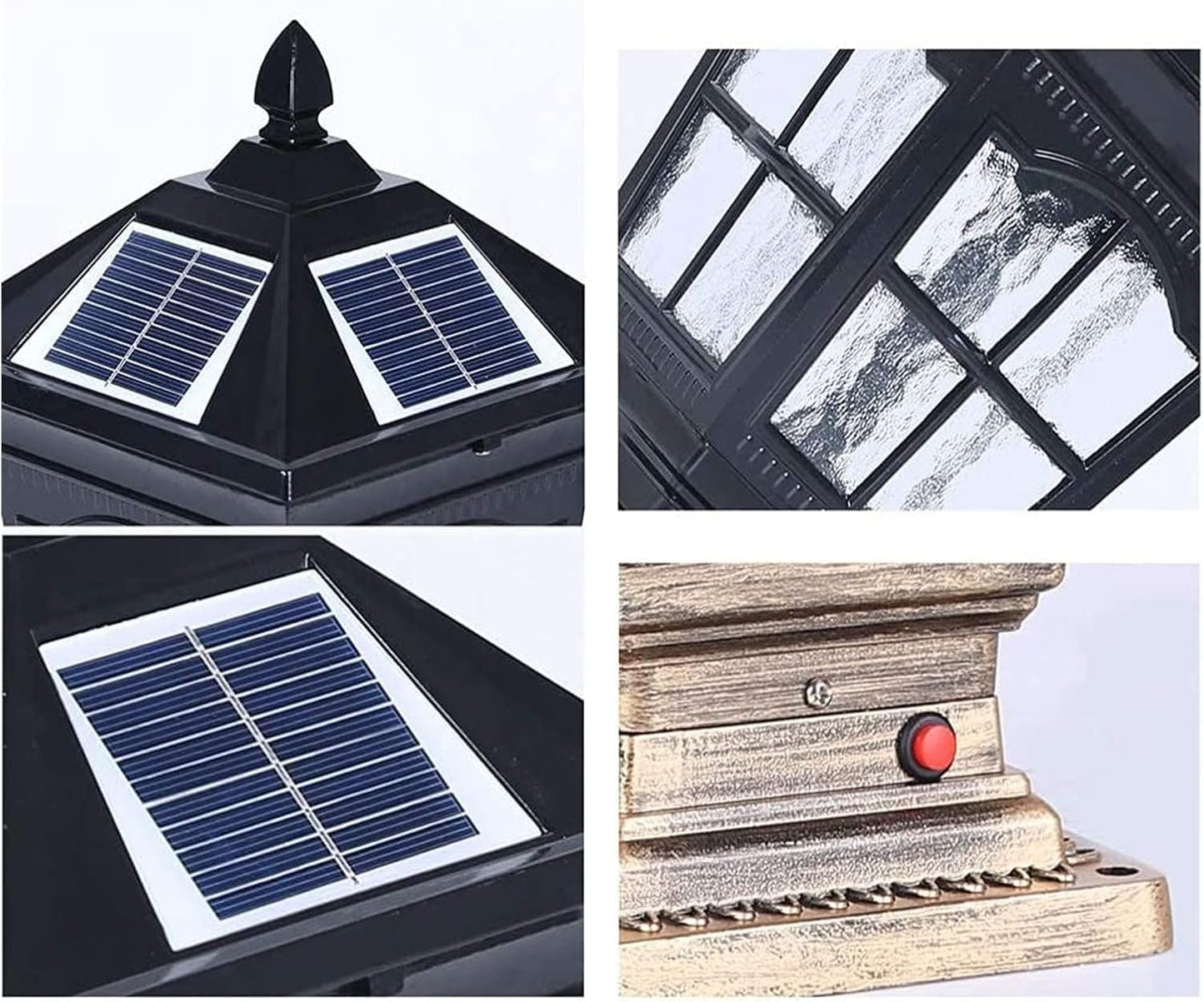 Courtyard Light Post Light Solar Outdoor Waterproof E27 Post Lights Villa Garden Door Column Wall Lamp Aluminum Home Villa Decor Pillar Lamp Black Warm Light Street Lamp(Noir,Light)