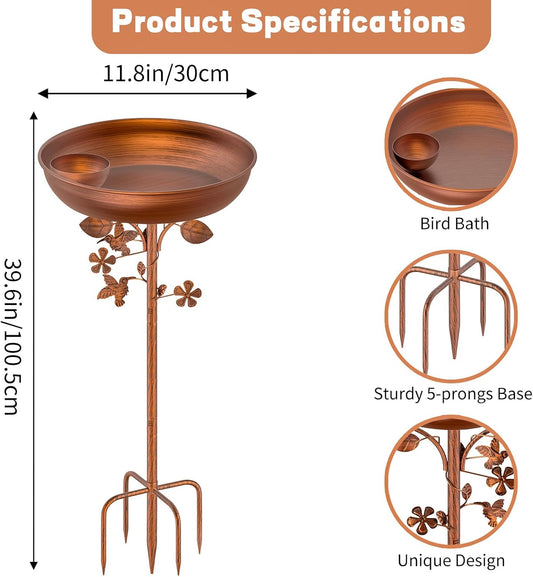 Metal Bird Bath for Outdoors Garden Birdbath Bowl, 39.6" Height Bird F